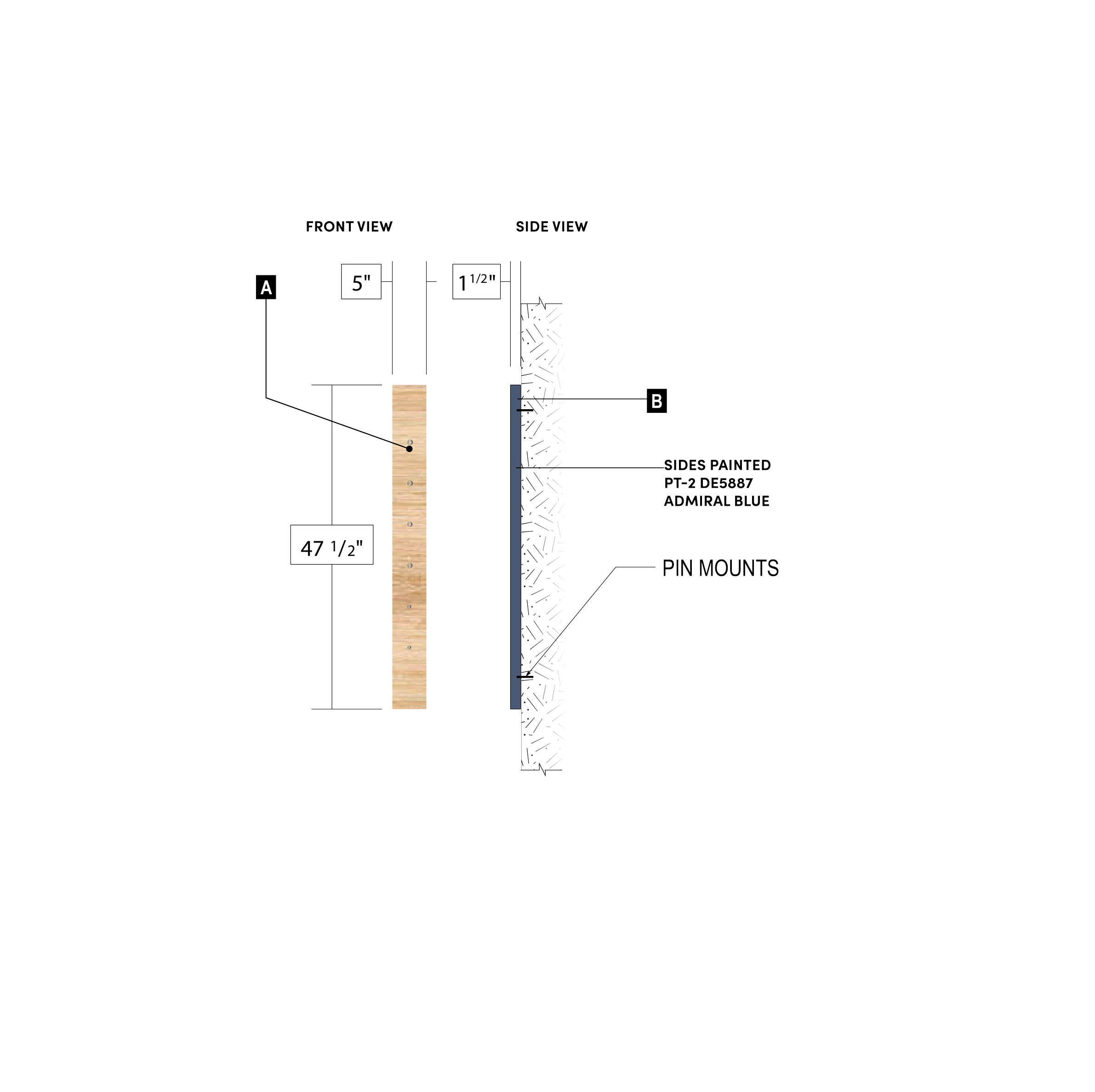 Detail design proof for eBay Austin dimensional signage showing custom wood component, mounting method, and fabrication measurements for guitar-inspired feature wall.
