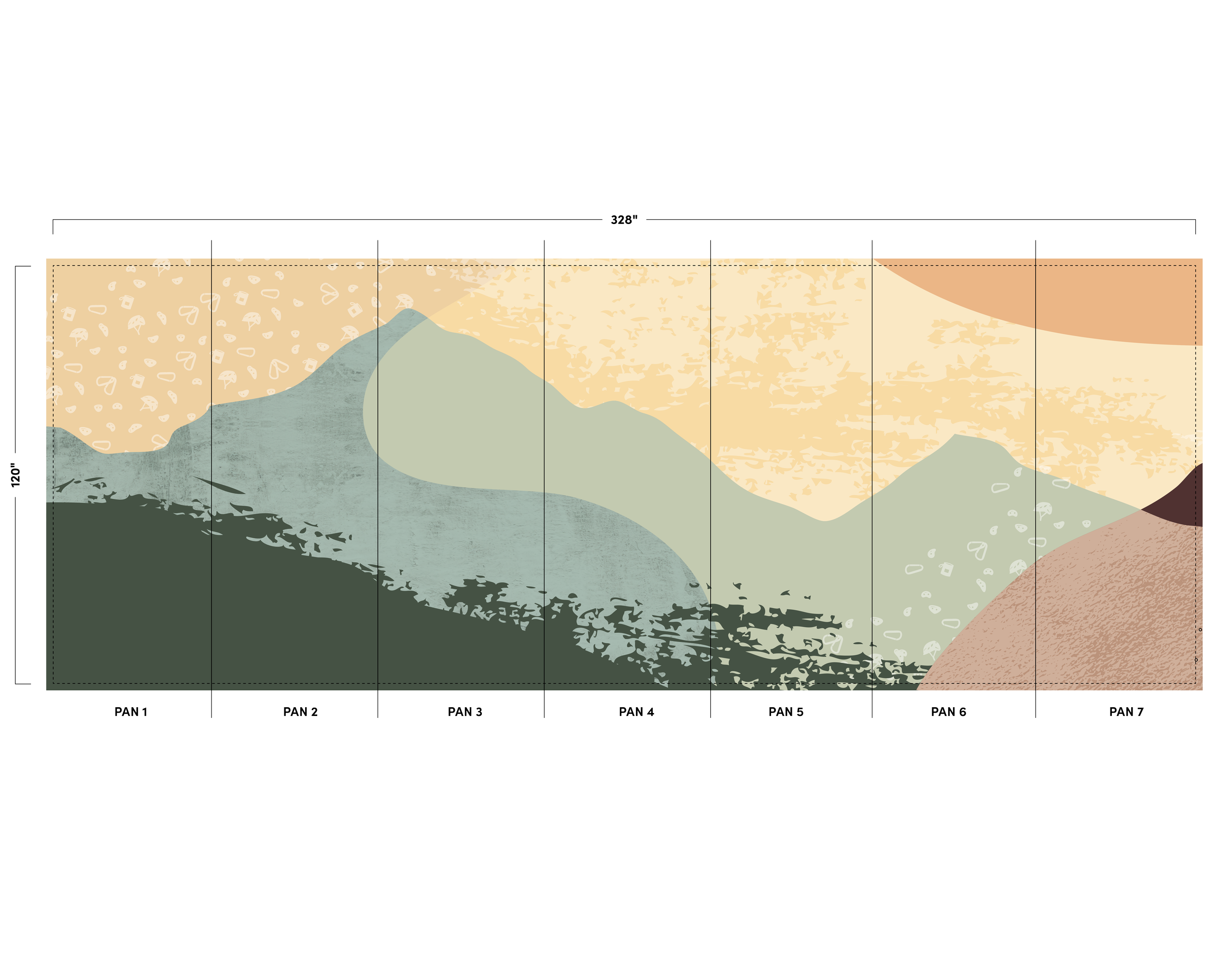 Color elevation proof for custom Dreamscape Terralon wallcovering graphic in eBay Salt Lake City work lounge by JP Digital Imaging