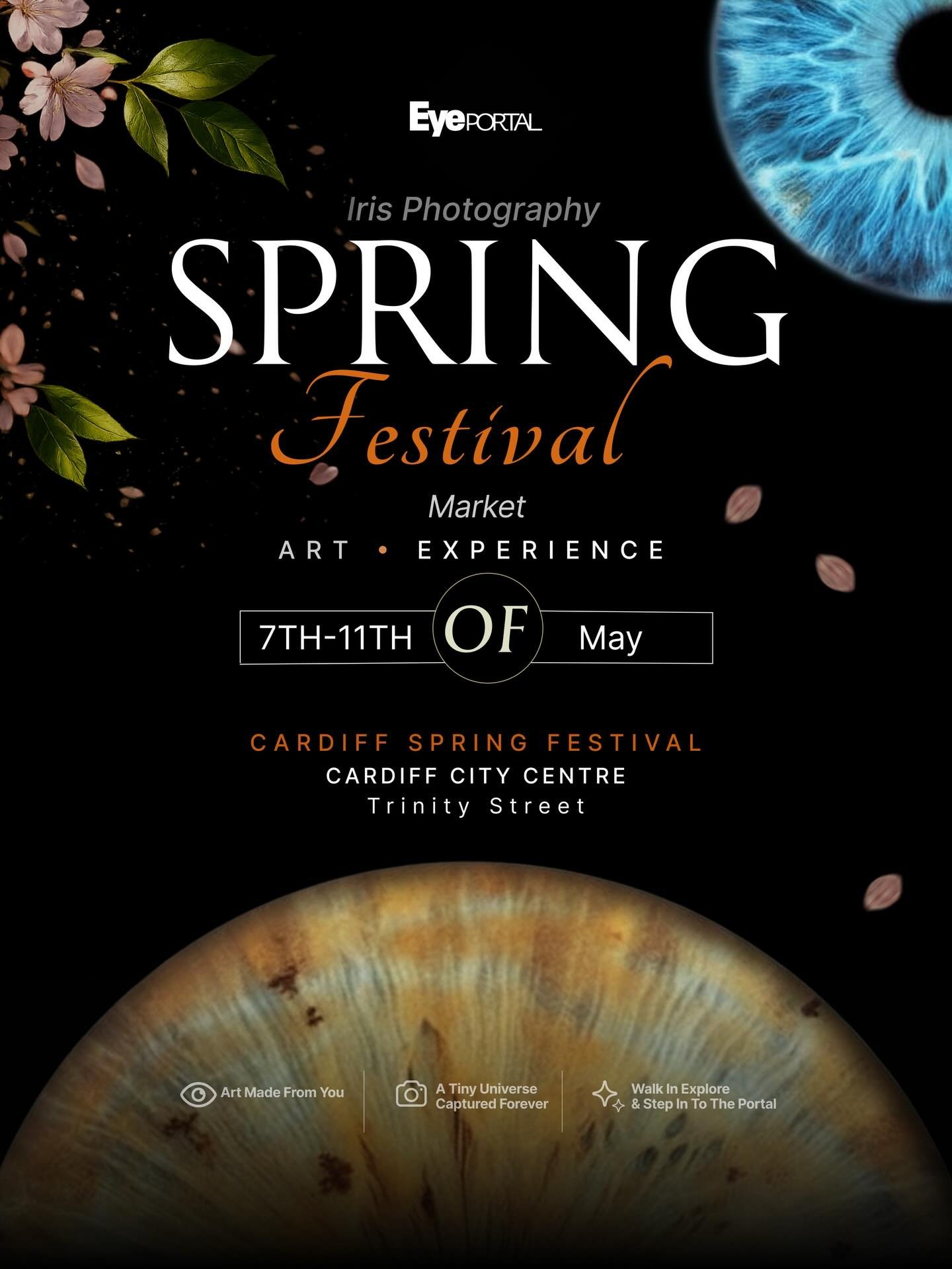 We&rsquo;re at Cardiff Spring Festival next week 👁️✨

Come and get your iris turned into a unique piece of art! 

📍 Cardiff City Centre (Trinity Street)
📅 7&ndash;11th May

No booking needed - just walk in
Limited slots each day