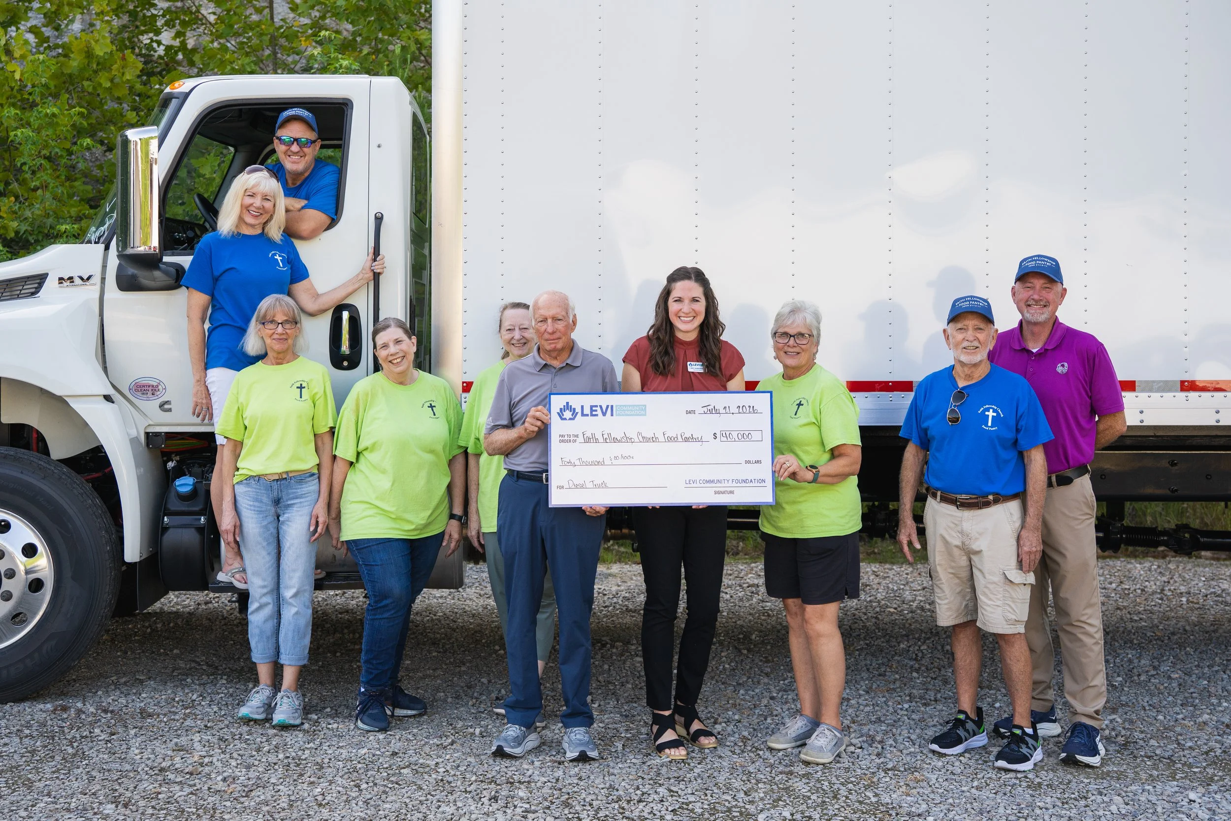  Faith Fellowship Food Pantry received a $40,000 grant from Levi Community Foundation to purchase a diesel truck with a lift gate. This project was made possible through a collaboration between the Arvest Foundation and generous private donors, helpi