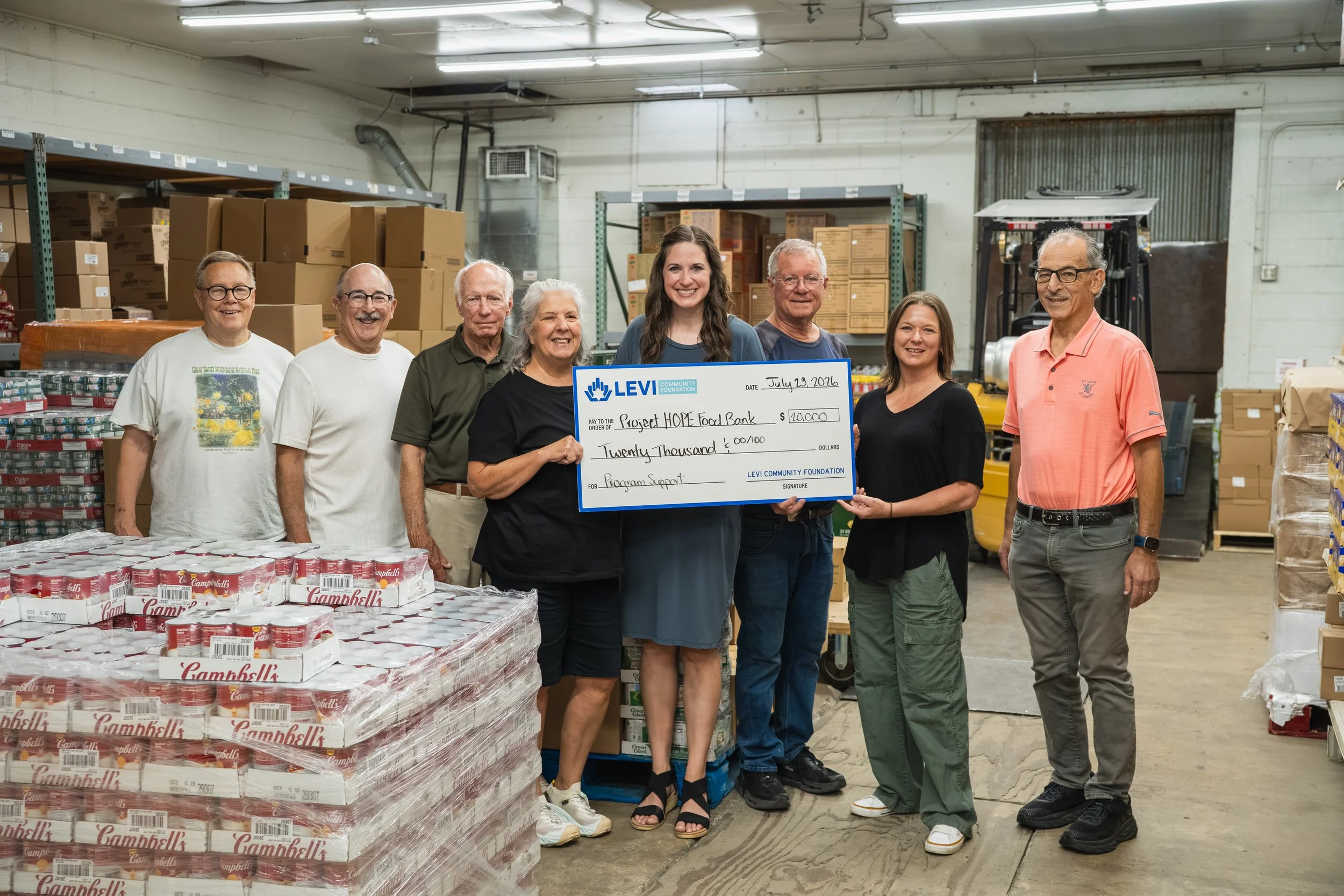  Project HOPE Food Bank received a $20,000 grant from Levi Community Foundation to help subsidize food distribution. 