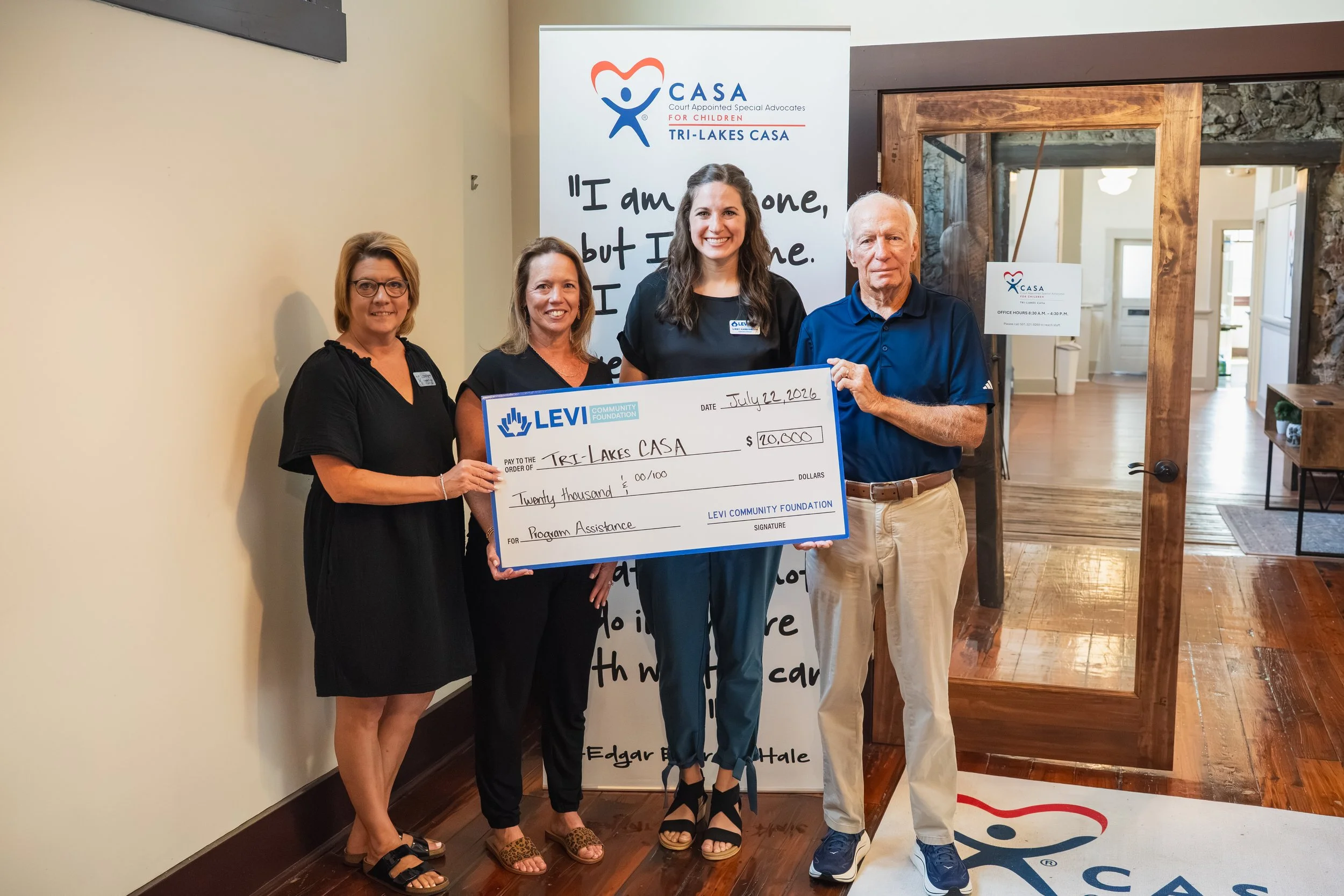  Tri-Lakes CASA received a $20,000 grant from Levi Community Foundation to support volunteer recruitment, training, supervision, and family advocacy programs. 