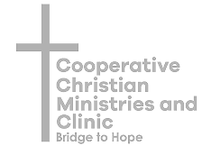 Logo of Cooperative Christian Ministries and Clinic with a cross symbol.