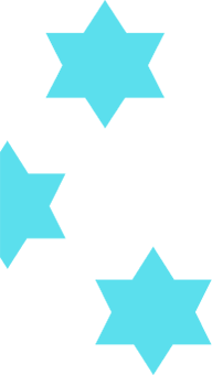 Multiple light blue six-pointed stars with black background