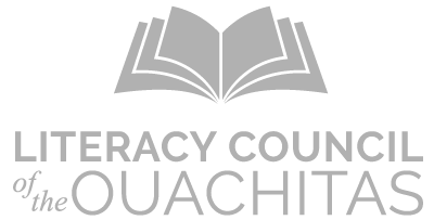 Logo of the Literacy Council of the Ouachitas, featuring an open book and text.