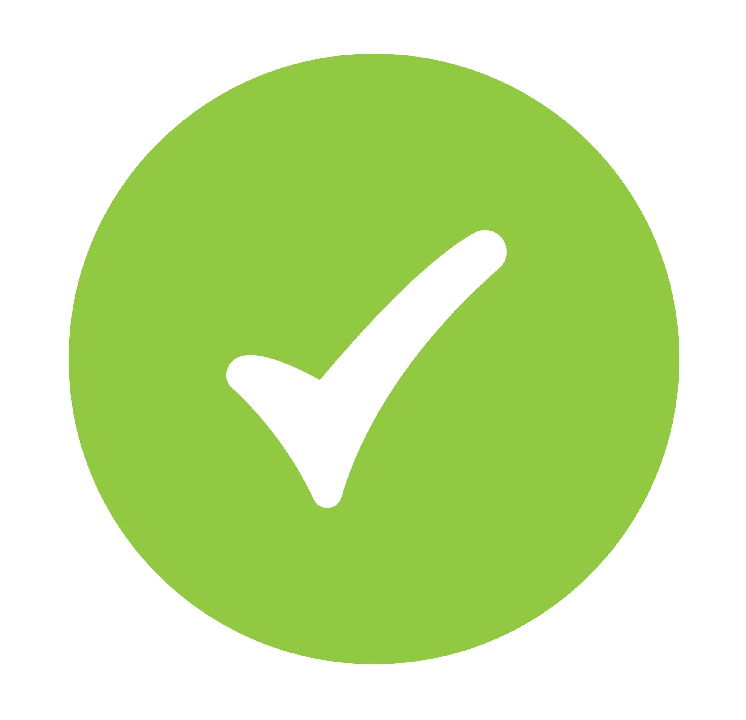 Green circle with white check mark in the center.