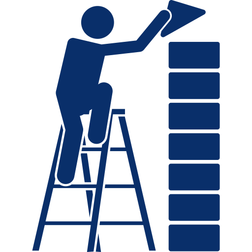 Icon of a person on a ladder stacking blocks to build a tower.