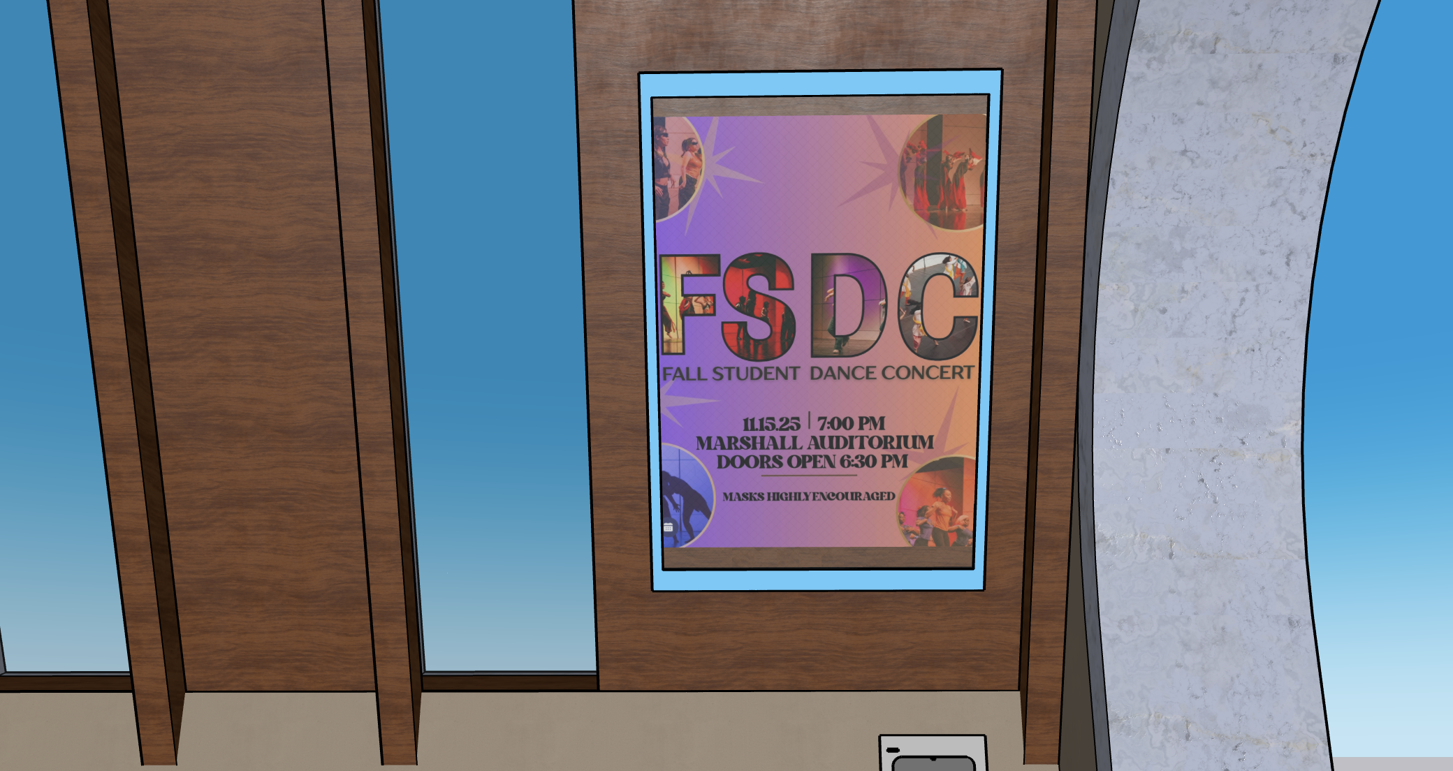 Two screens with rotating advertisements for on campus events