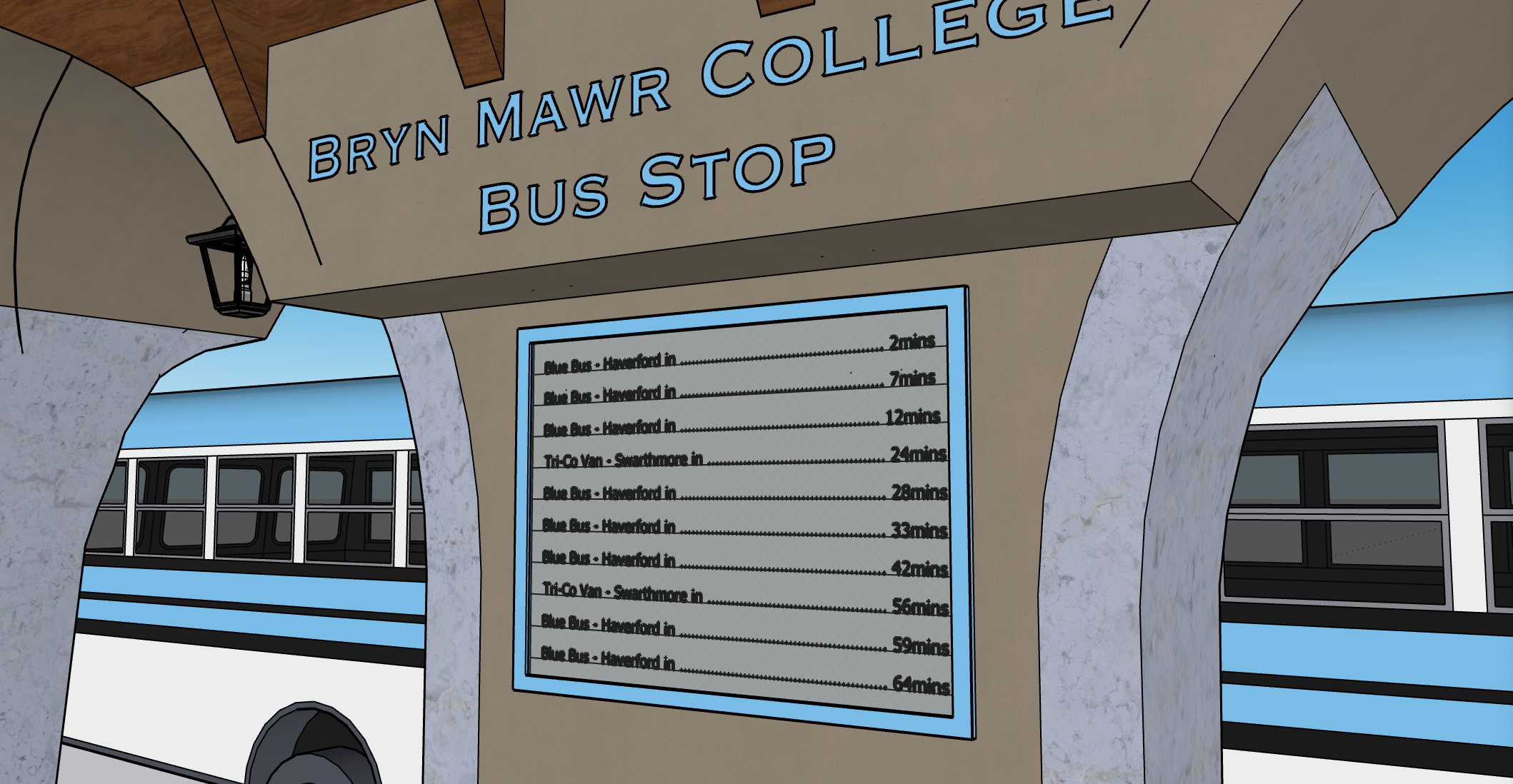 Screen with updating bus arrival times