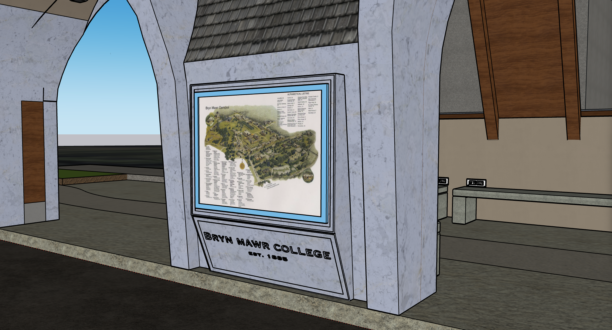 Campus map and title set into stone