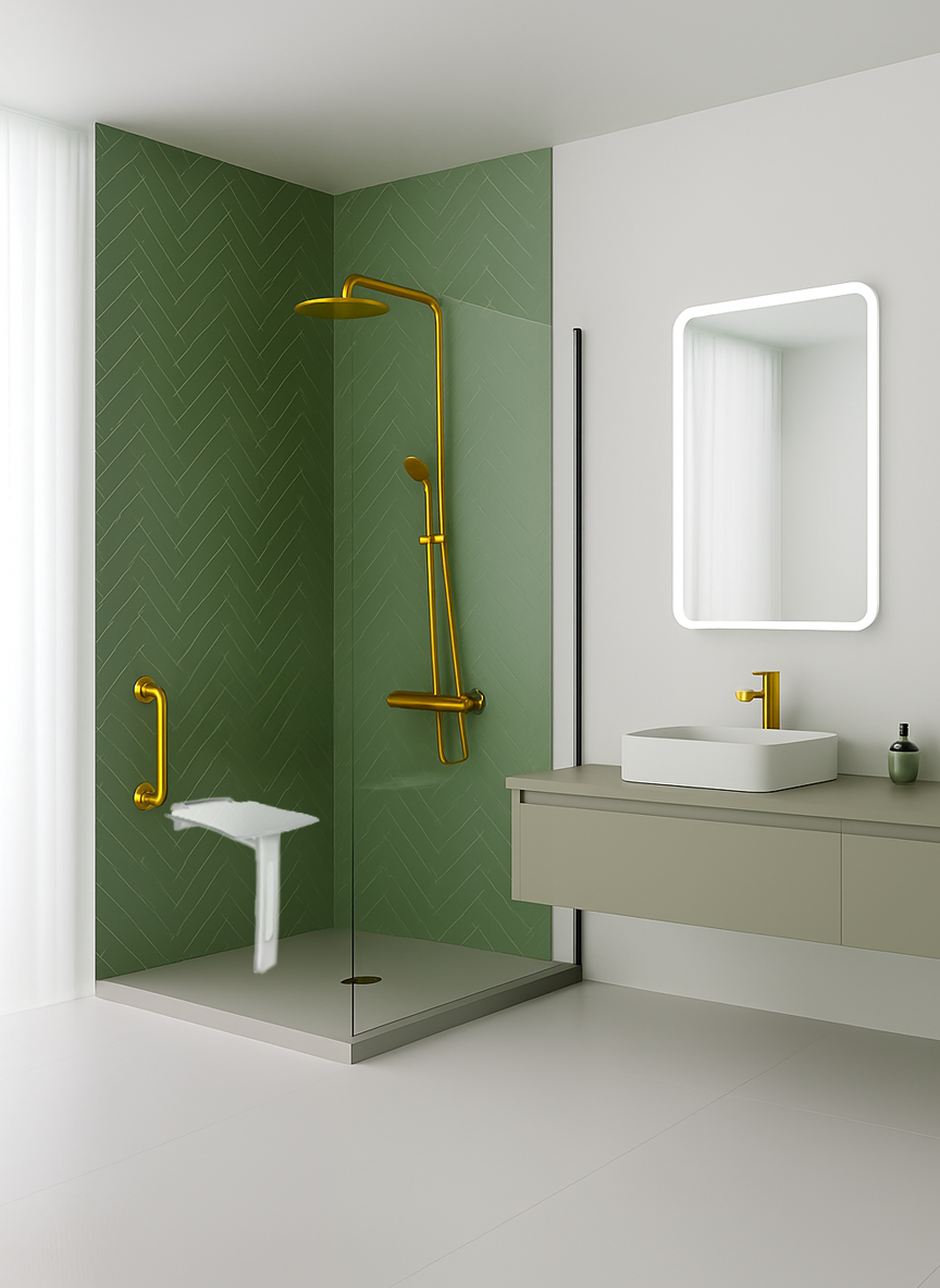 Levensloopbestendige badkamer met douchezitje en veilige, comfortabele inloopdouche van Comfort-Bad