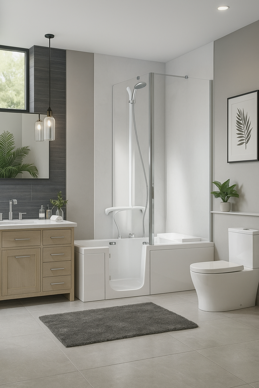 Levensloopbestendige badkamer met douchezitje en veilige, comfortabele inloopdouche van Comfort-Bad