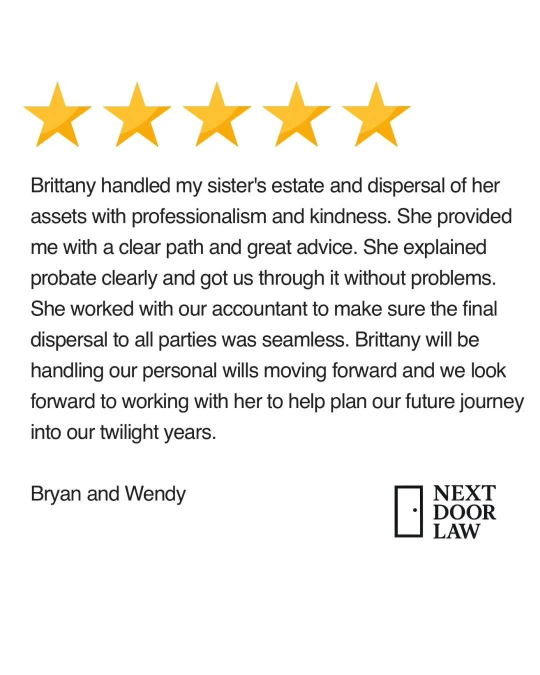 Planning for the future doesn&rsquo;t have to feel overwhelming.
We&rsquo;re honoured to support families every step of the way.

 #testimonialtuesday #5starservice #nextdoorlaw #yourlawyernextdoor #thankyouforyourtrust #ontariolawyer #willsandestate