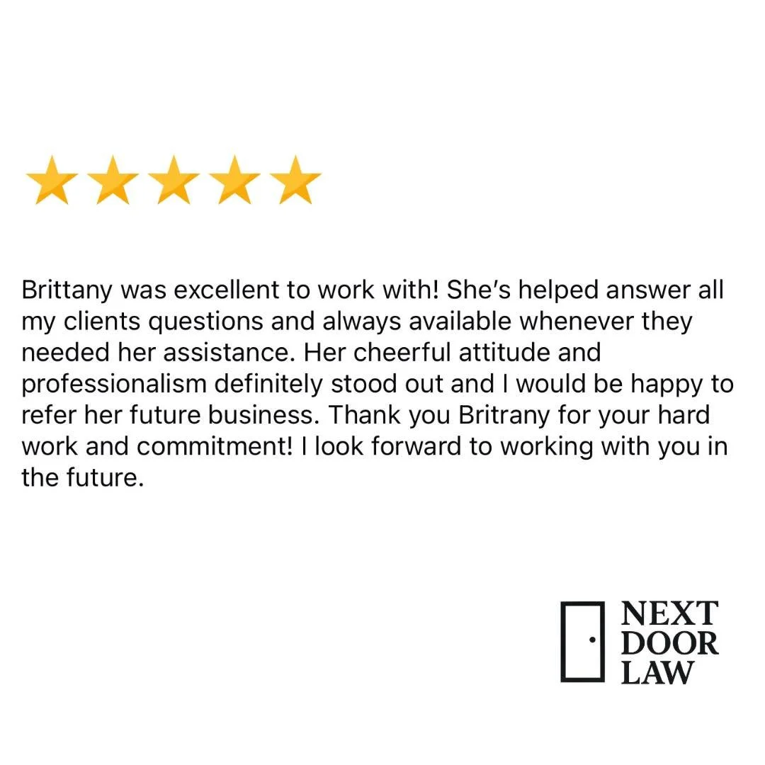Referrals are the foundation of our real estate practice. ⭐⭐⭐⭐⭐

Thank you to our real estate partners who trust Next Door Law with their clients&rsquo; transactions. We&rsquo;re proud to support smooth, professional closings.

Link in bio.
Dm anytim