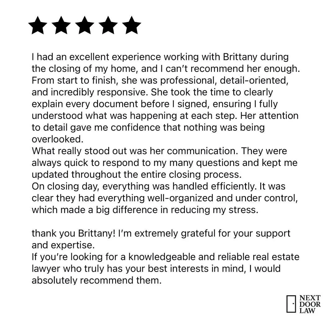 Helping our clients feel confident and supported every step of the way is what it&rsquo;s all about.
Thank you for your thoughtful review.

#nextdoorlaw #testimonialtuesday #closingdeals #womanowned #legalservices #lawyer #realestate #5starservice