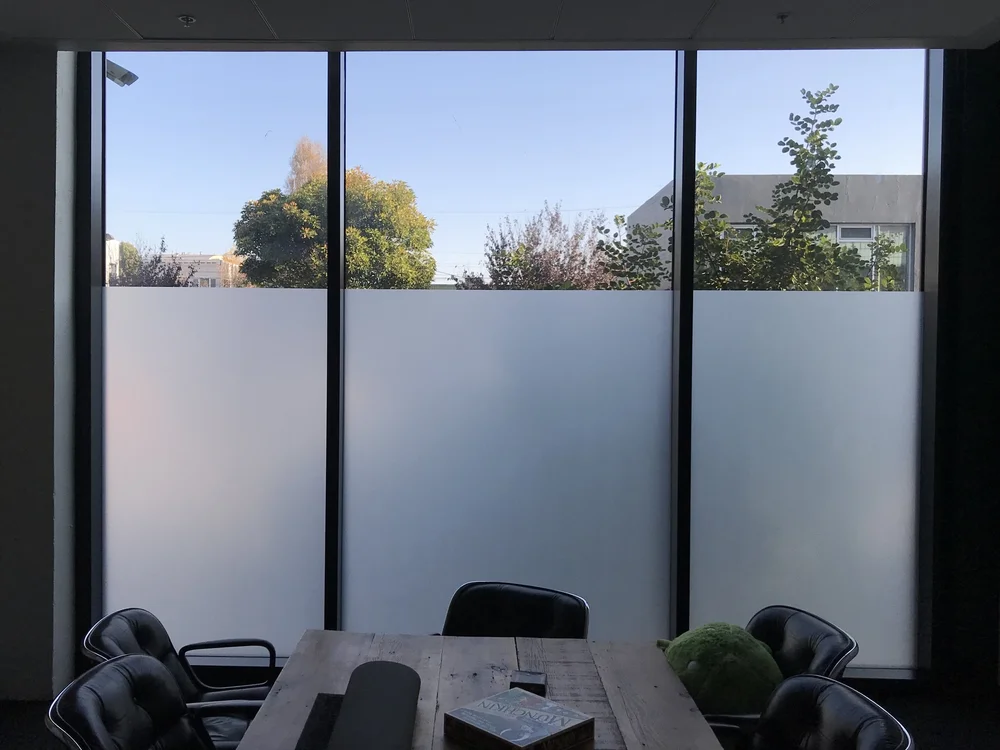Frosted privacy band in a conference room