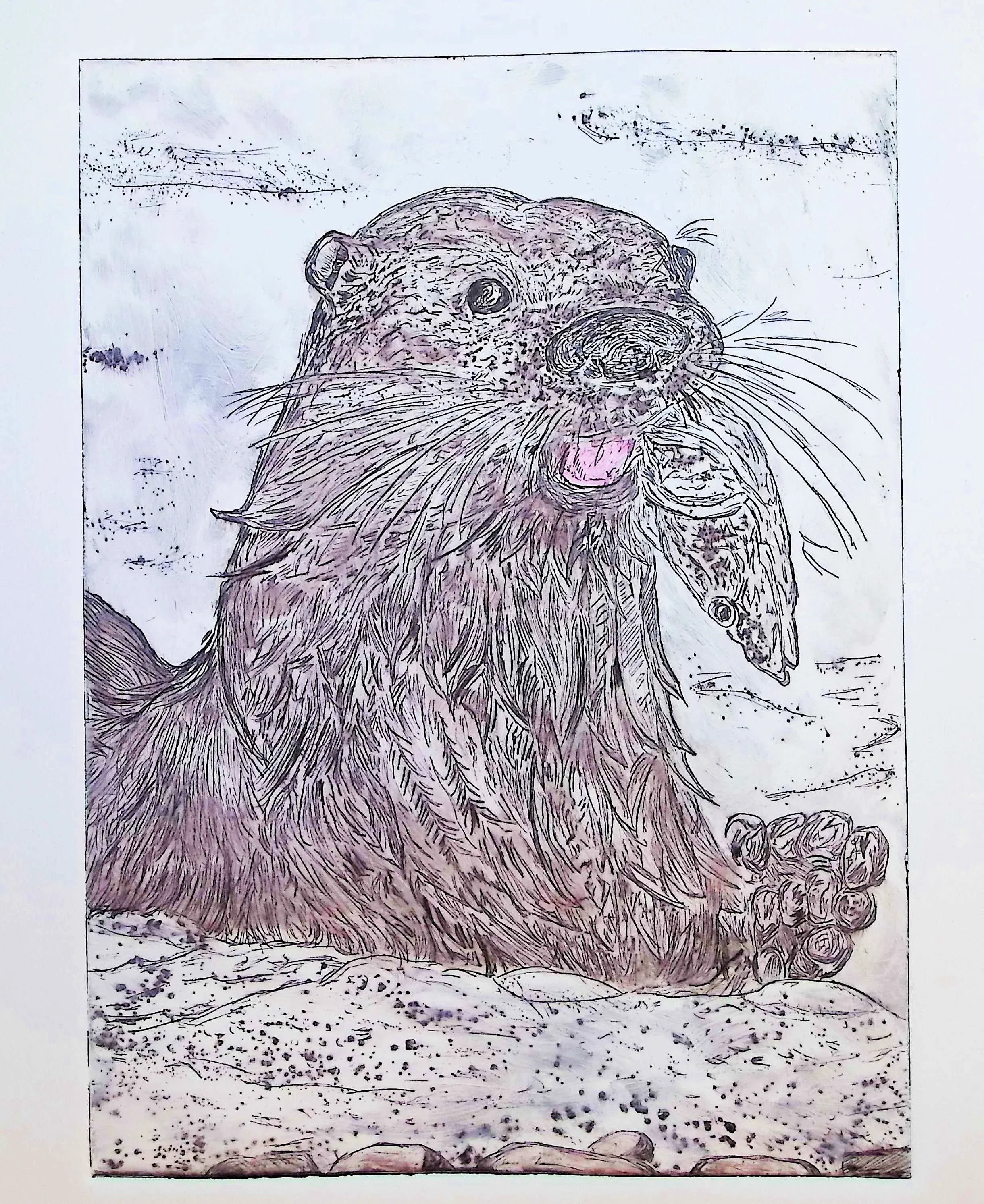 Monoprint of Otter Meal 2026