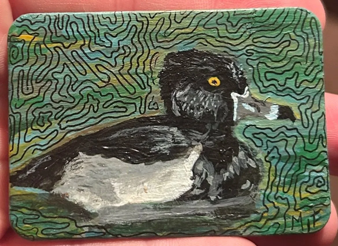 Ring Necked Duck, 2025 acrylic on upcycled magnet