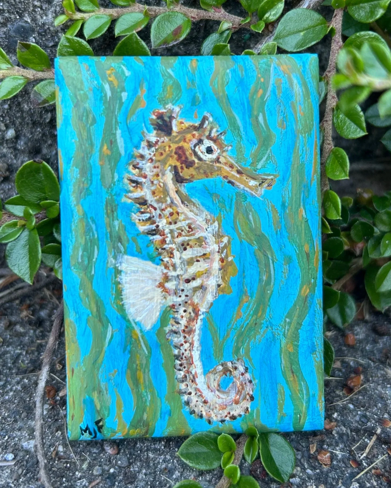 Seahorse 2025 acrylic on upcycled magnet