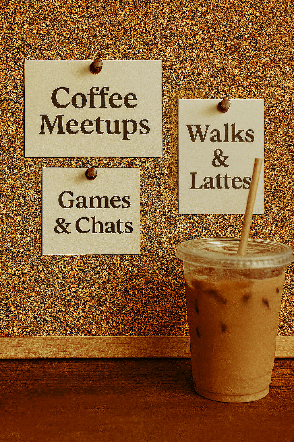Coffee for Singles events include: Coffee Meetups, Games & Chats, and Walks & Lattes, and other activity-based events on the Atlanta  Beltline, Silver Comet Trail, Stone Mountain hike, and more.  Coffee for Singles iced tumbler.
