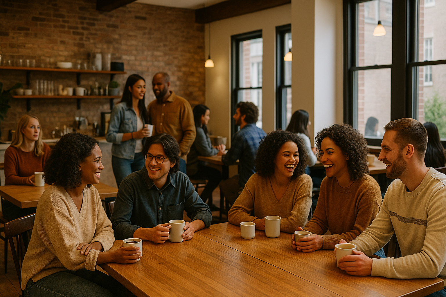 Singles community at Atlanta coffee shops. Diverse group of singles. Atlanta singles events.