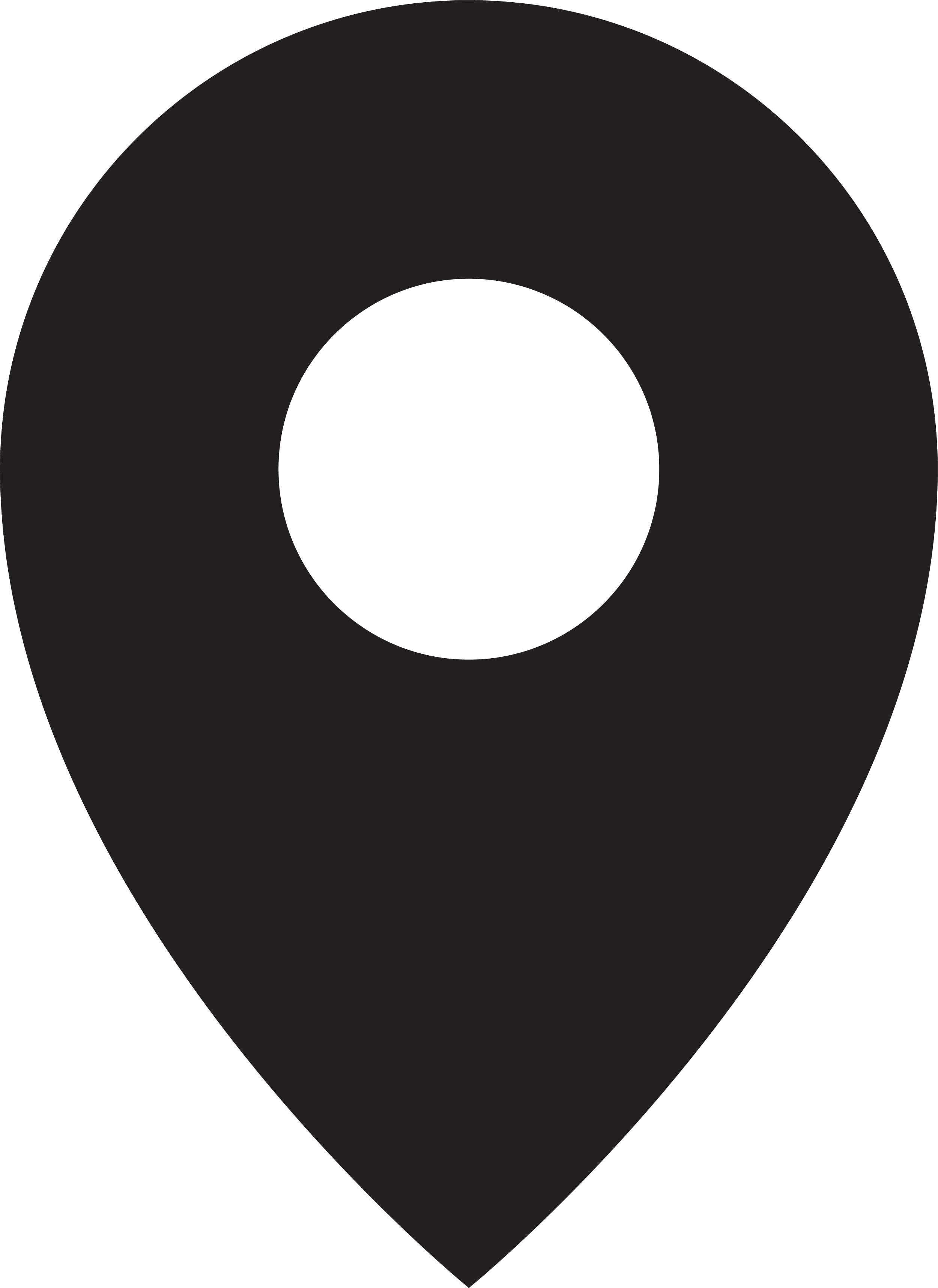 A black location pin icon with a circular hole in the center.