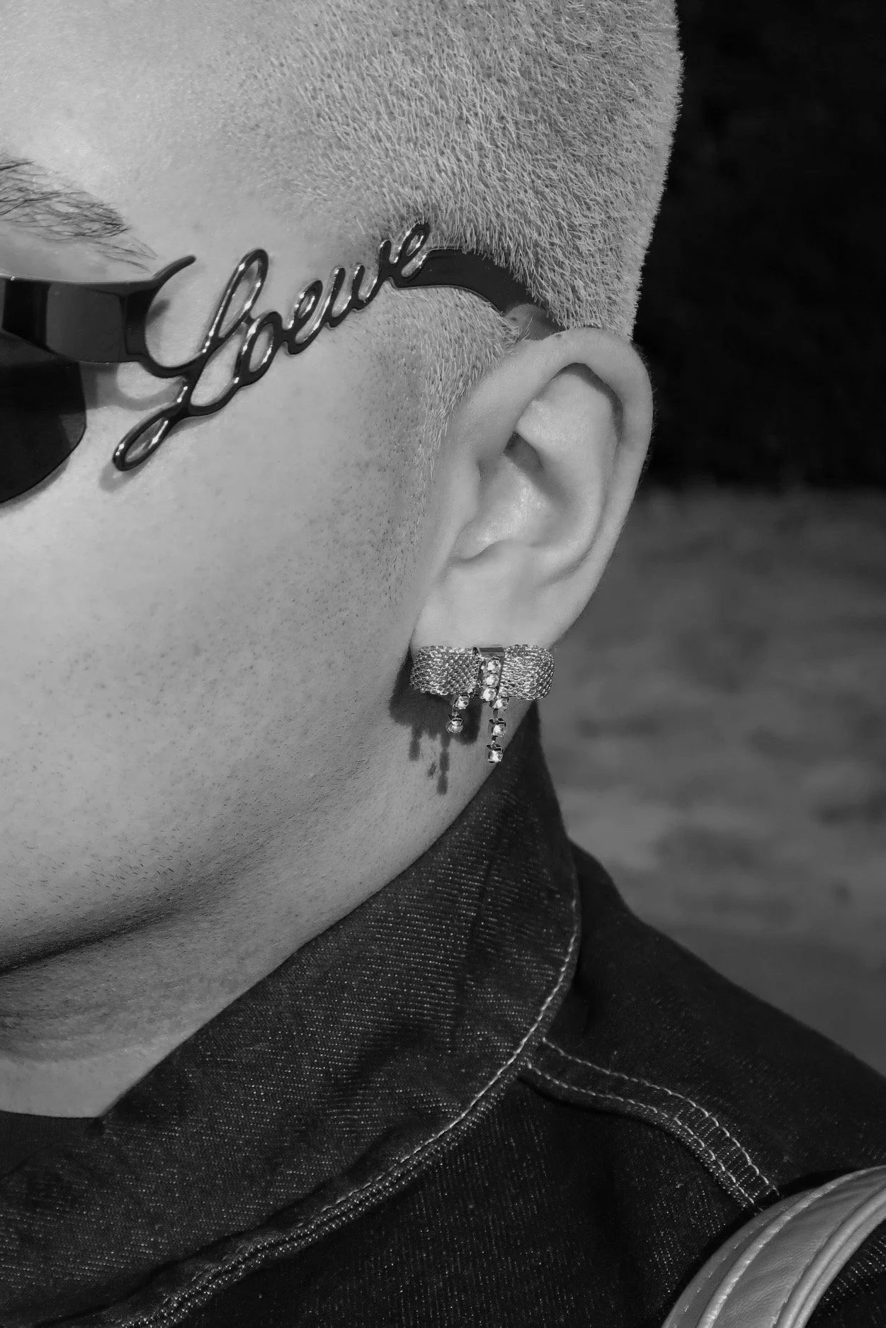 Close-up portrait with statement sunglasses during a creative shoot