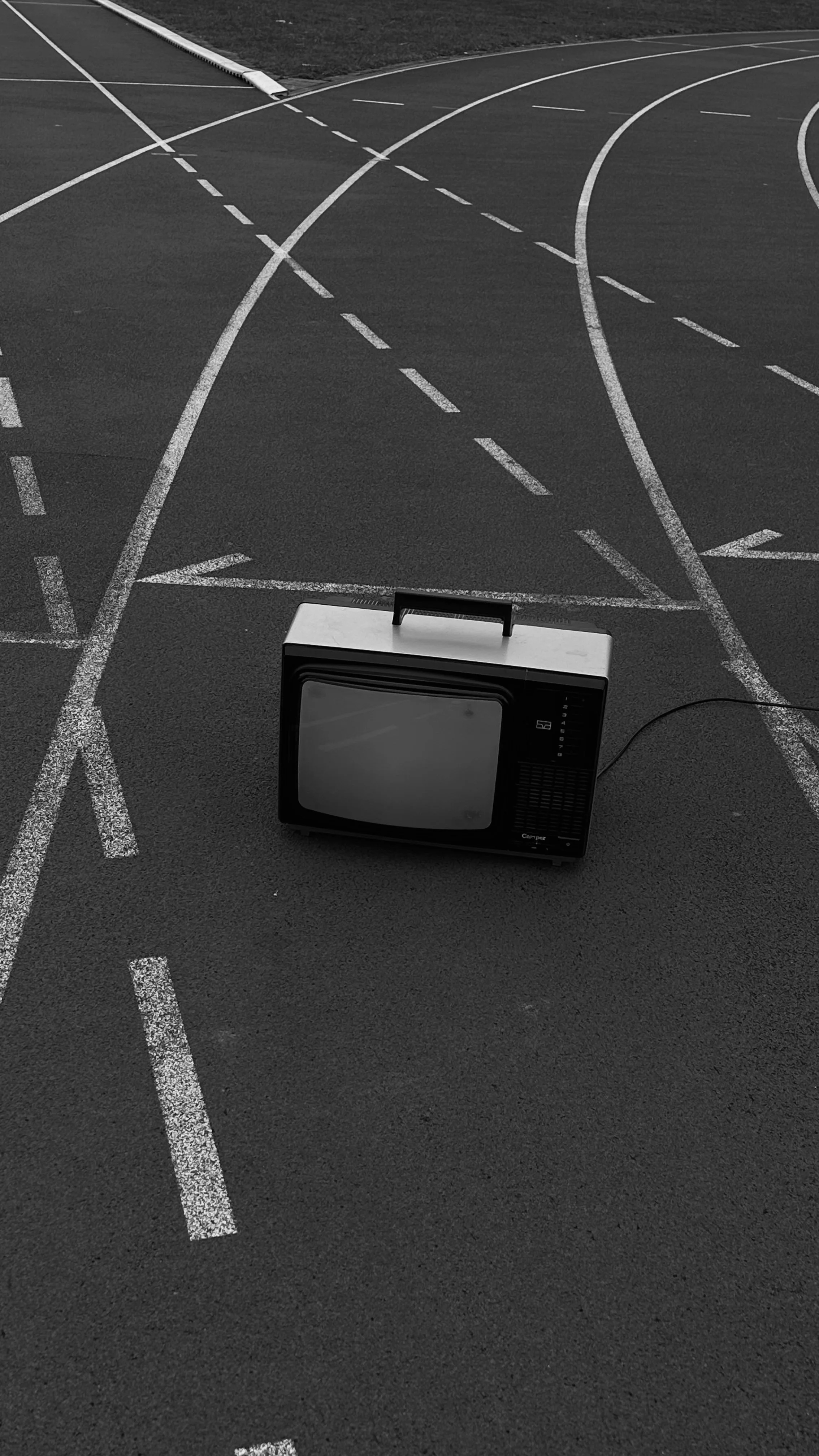 Vintage television placed in an urban setting for a creative shoot