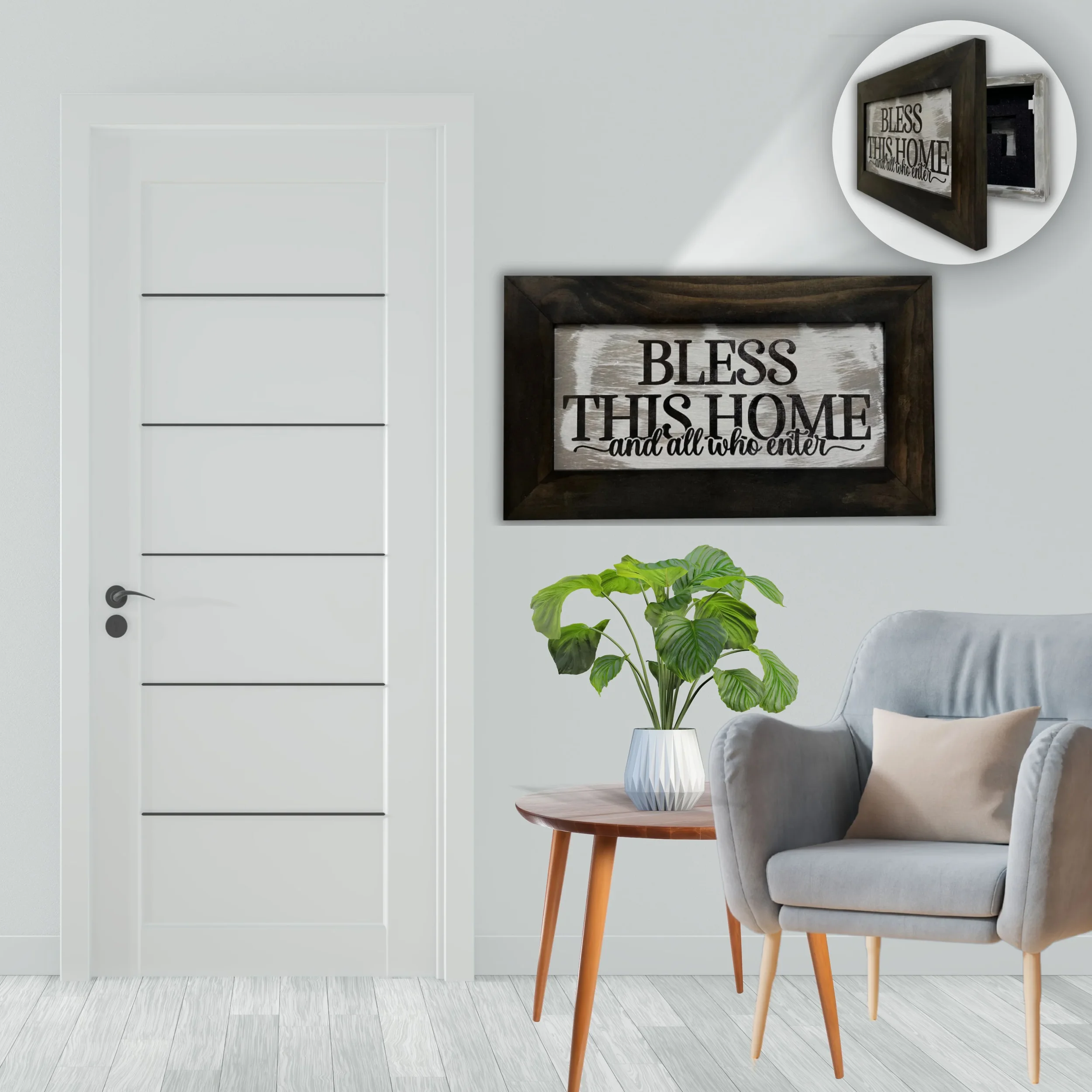 Wood Gun Cabinet - Bless This Home And All Who Enter Wall Gun Cabinet