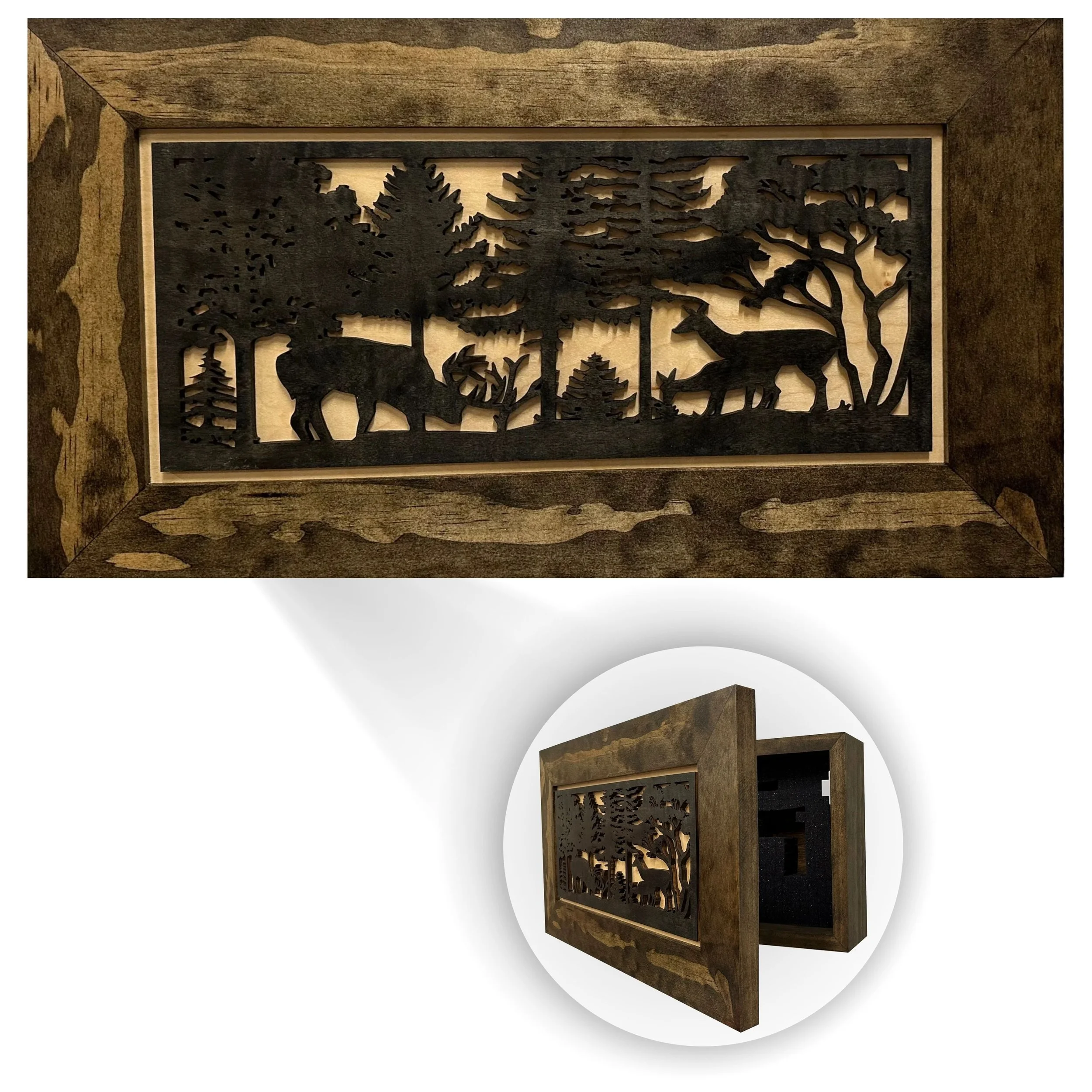 Decorative Secured Gun Storage Cabinet - Deer Scene Wall Gun Cabinet