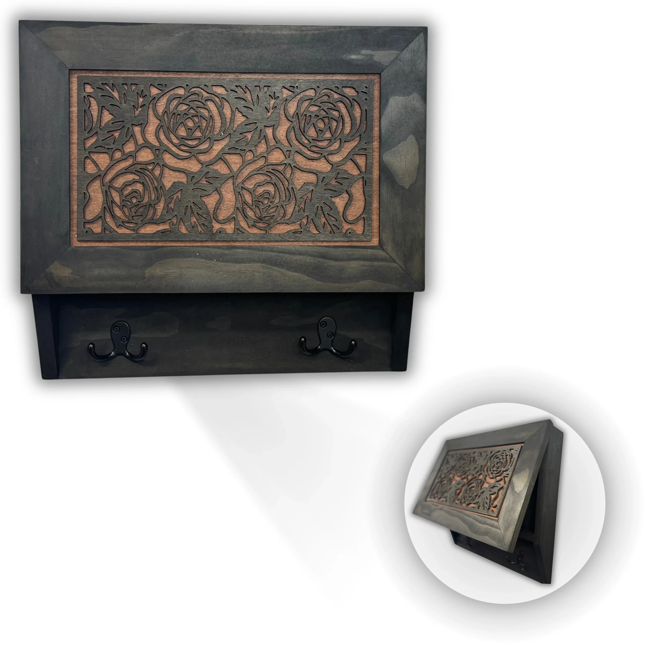 Gun and Roses Hidden Gun Cabinet – Decorative Concealment Coat Rack with Hat & Key Hooks