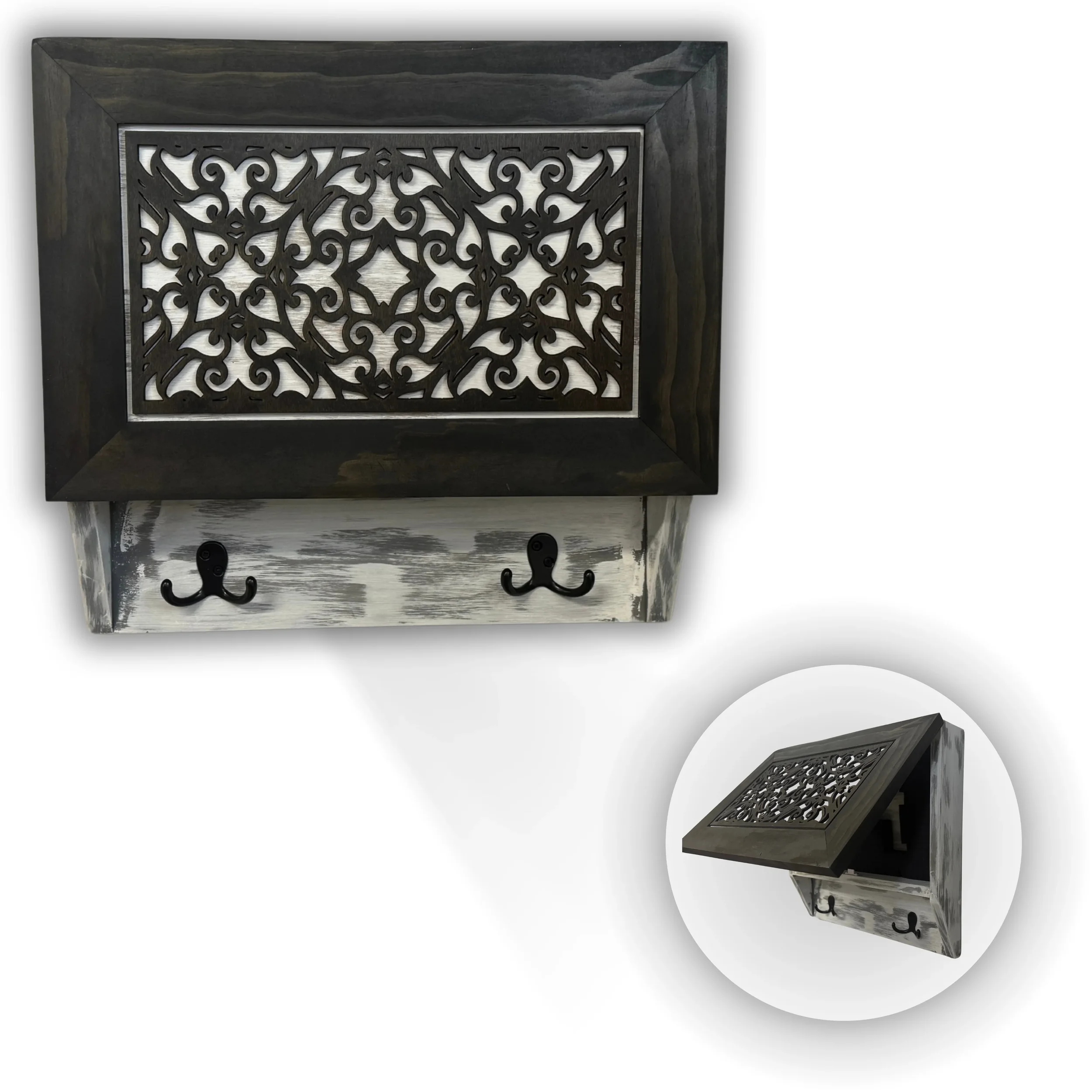 Rustic Diamond Hidden Gun Cabinet – Ornate Concealment Coat Rack with Multi-Purpose Hooks