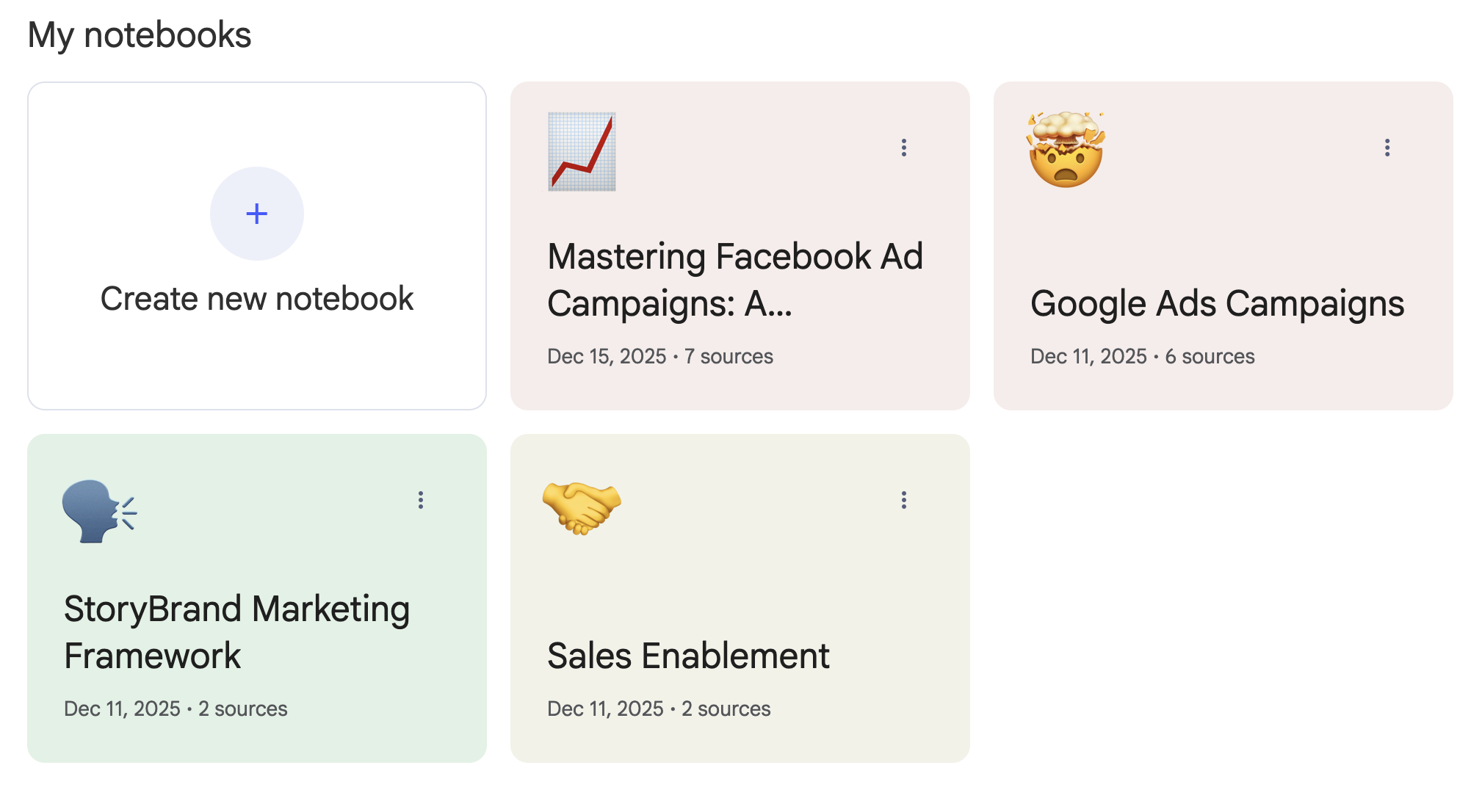screenshot of NotebookLM notebooks