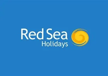 Red Sea Holidays logo with blue background and orange swirl design.