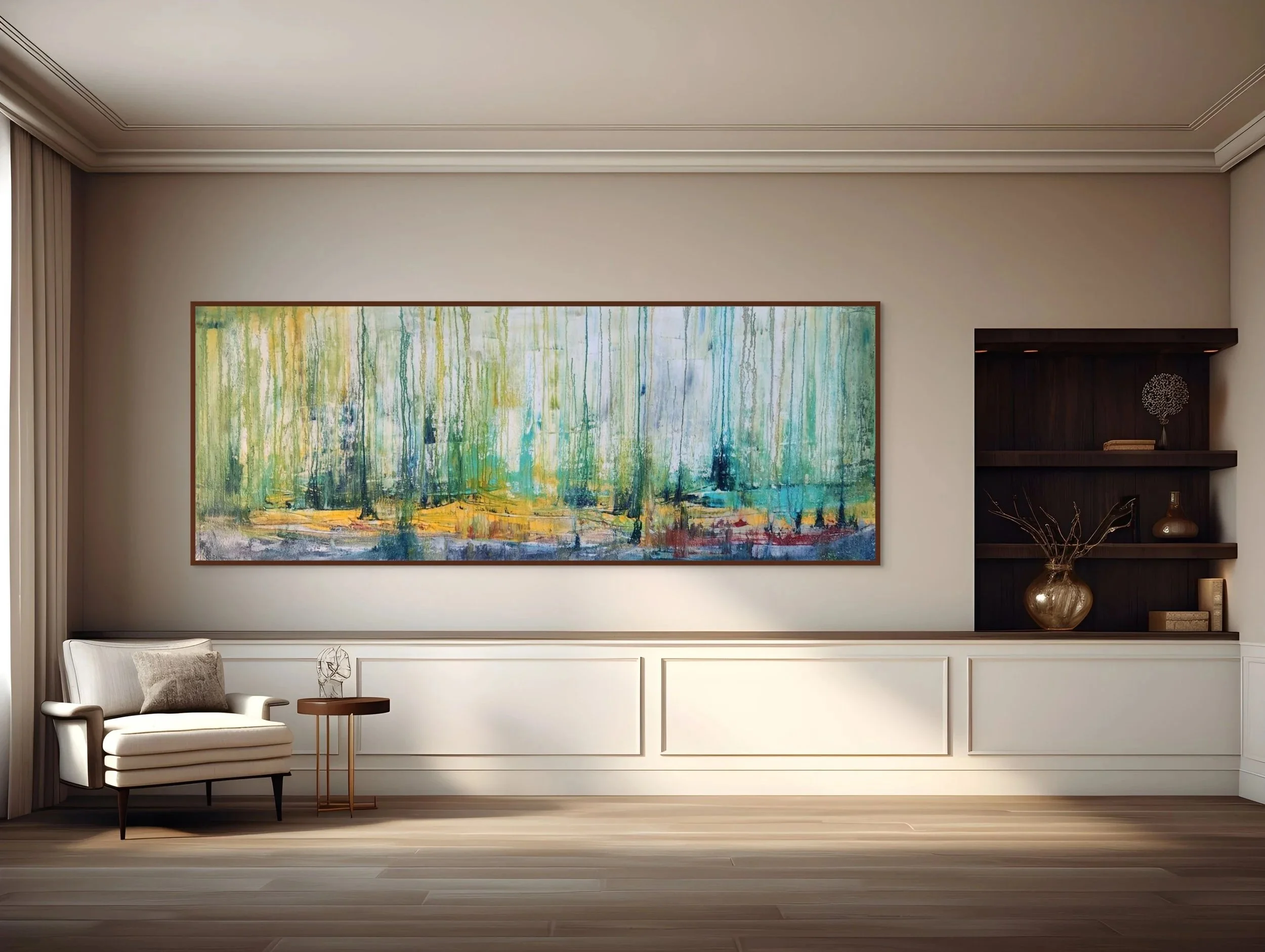 "Residue & Intervals" ( 65cmX180cm) ( Acrylics, Mixed Media - gesso, sand and modelling paste)