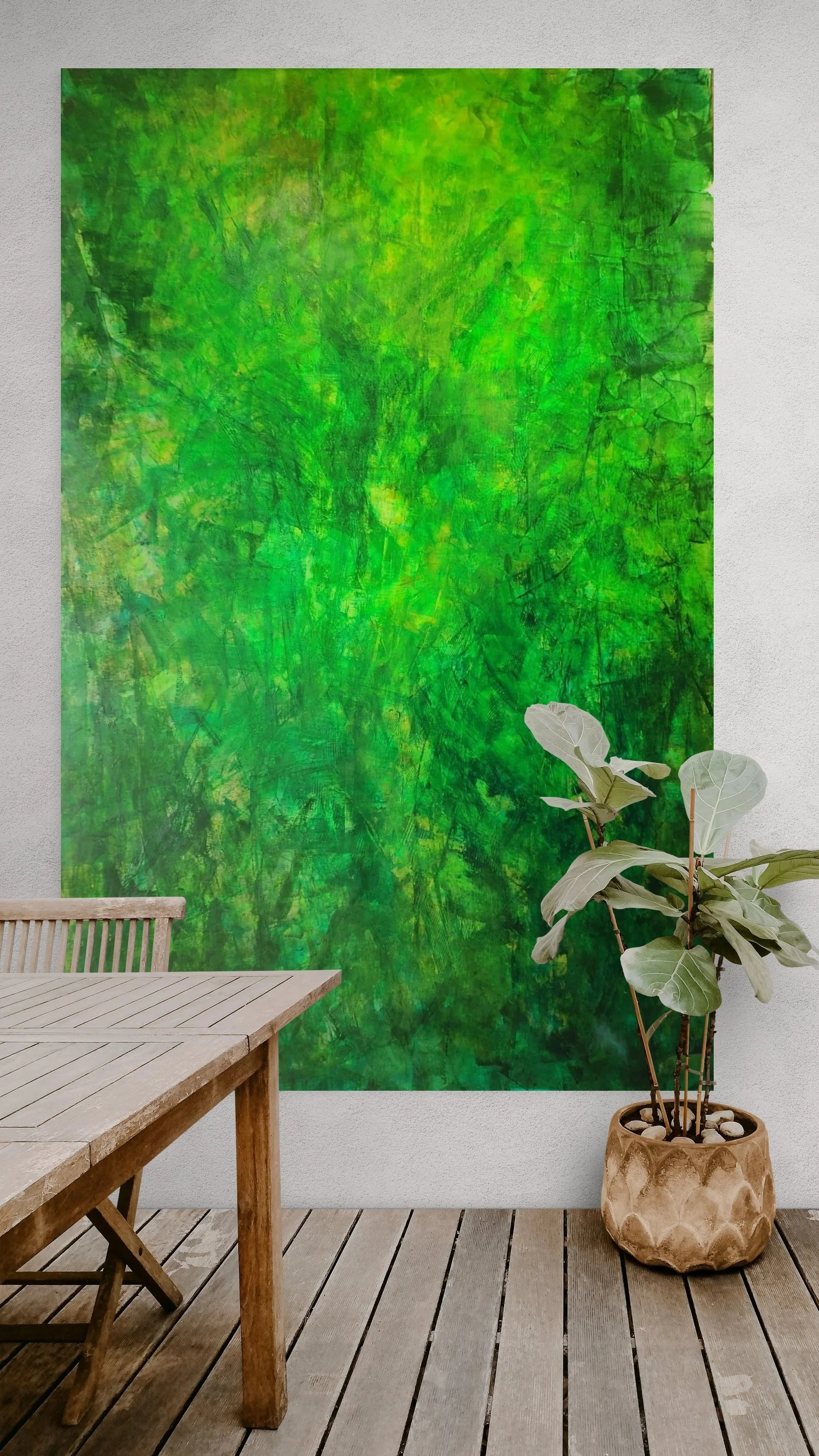 "Vertical Garden" (2025) (150cmx85cmx4cm) - Acrylics on 100% Cotton Fabric. ( This Work Belongs to a Private Collector in Hospitality Secto ( Welness SPA)  in Italy. This is the N2/6 Collection)