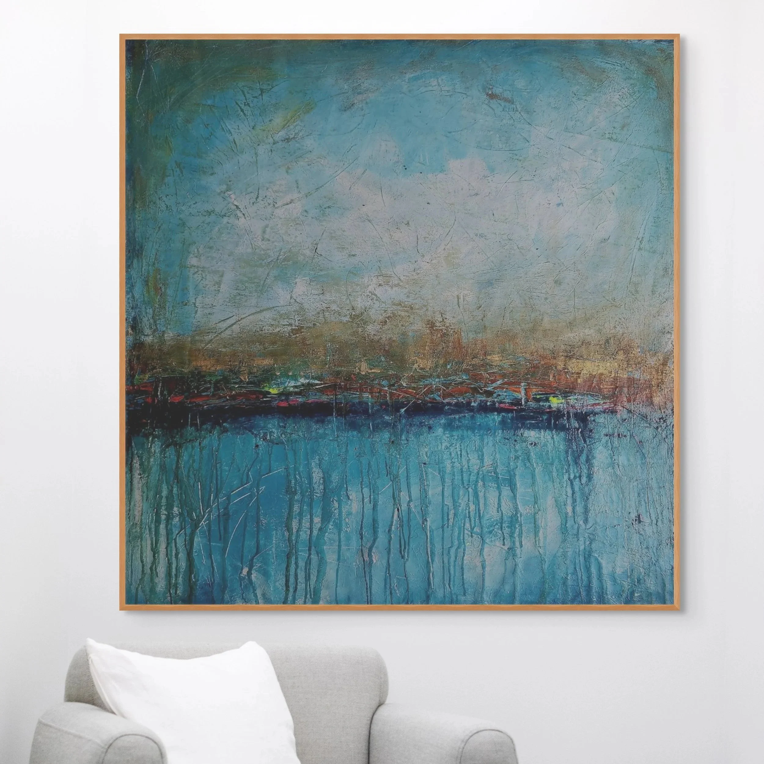Blue textured abstract painting for hotel
