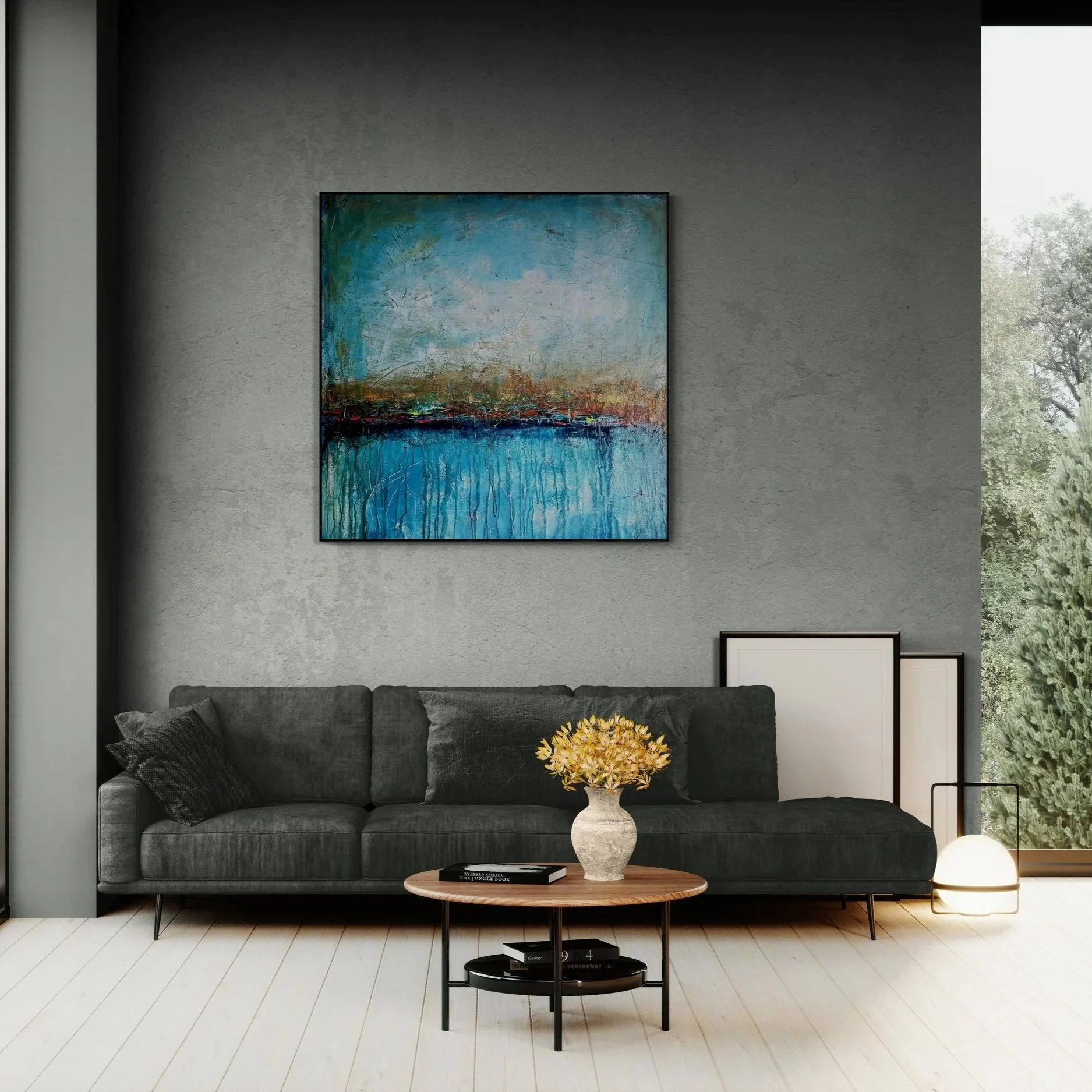Blue textured abstract painting for hotel