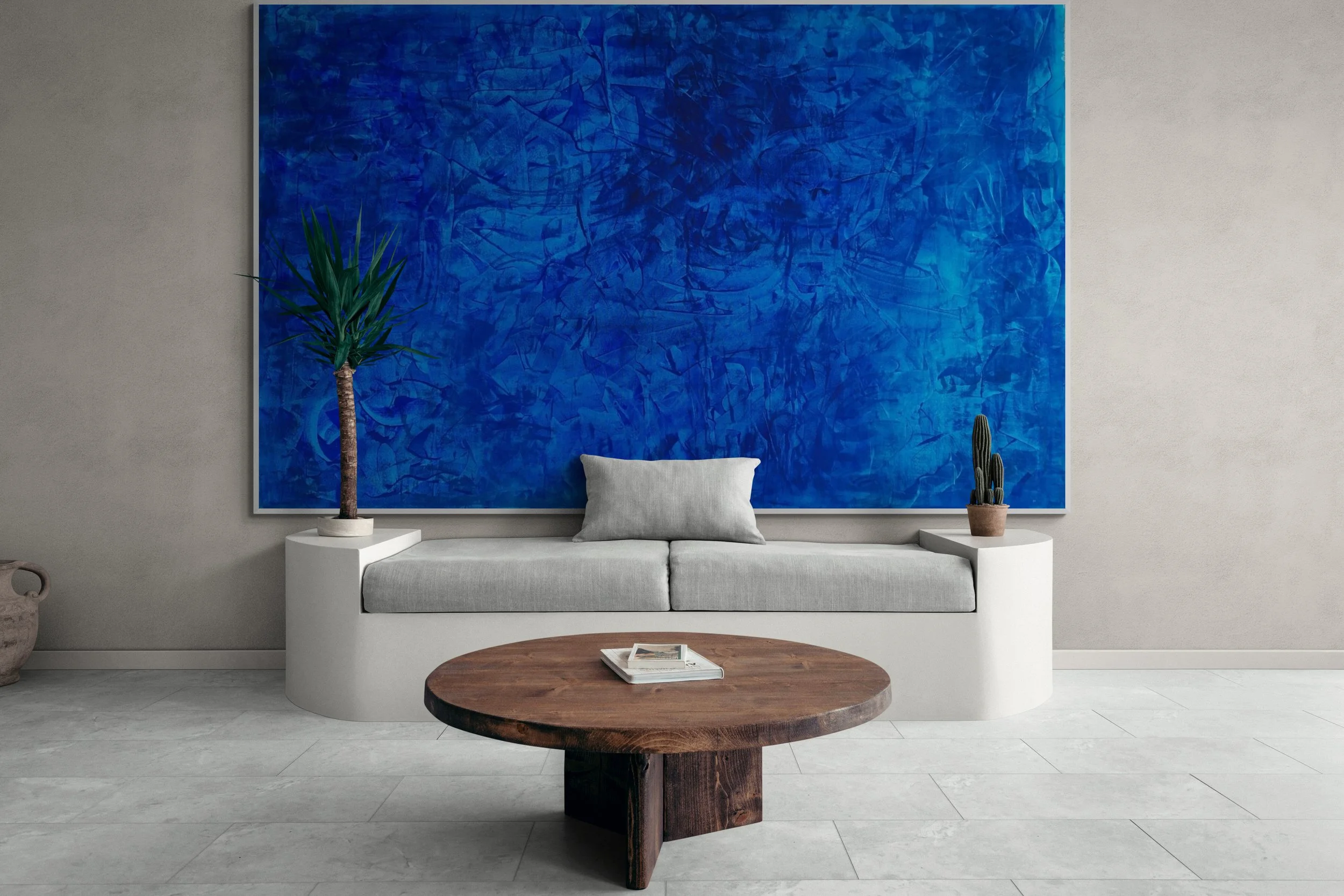 "Blue Essence" (2024) (100cmx150cmx4cm) - Acrylics on 100% Cotton Fabric. ( This Work Belongs to a Private Collector in UK)