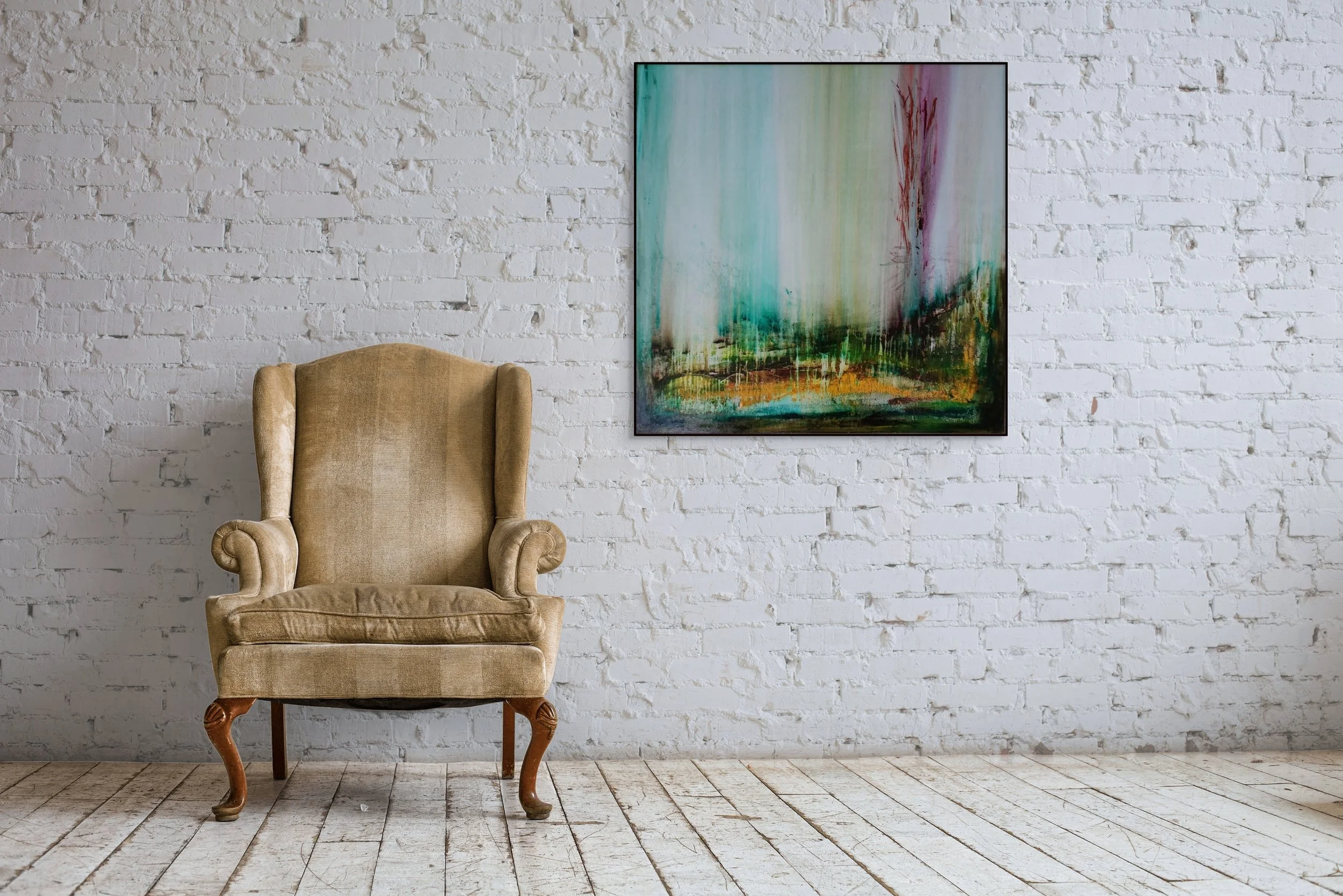 "Grounded" (2025) ( 100cmX100cmX4cm) (Acrylics,  Mixed Media on Cotton Canvas)