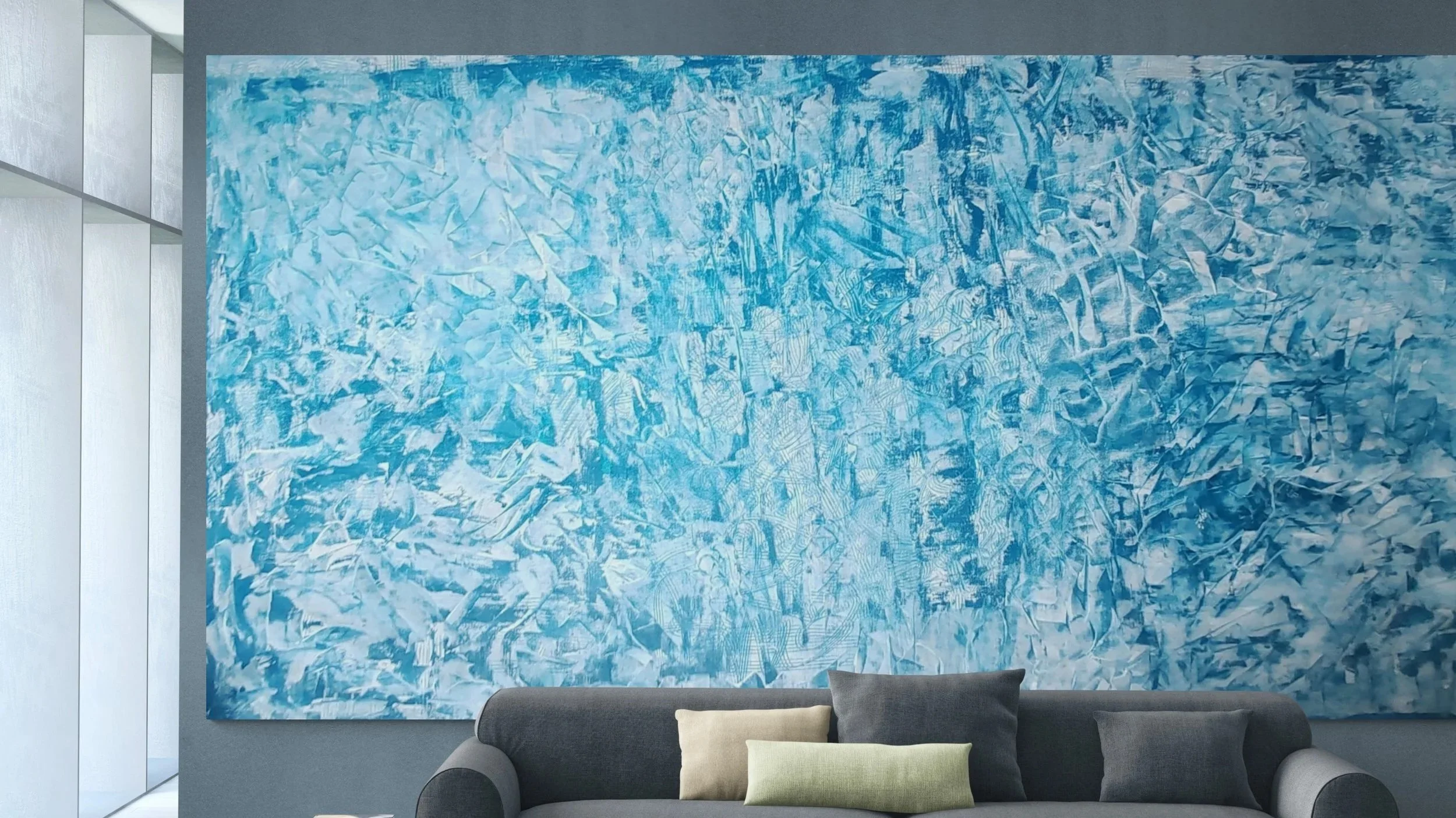 Blue textured abstract painting for hotel