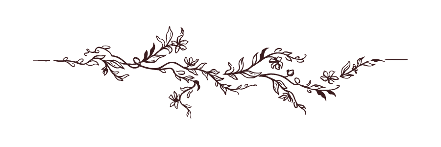 Elegant dark brown floral design with swirling branches and small flowers on a black background