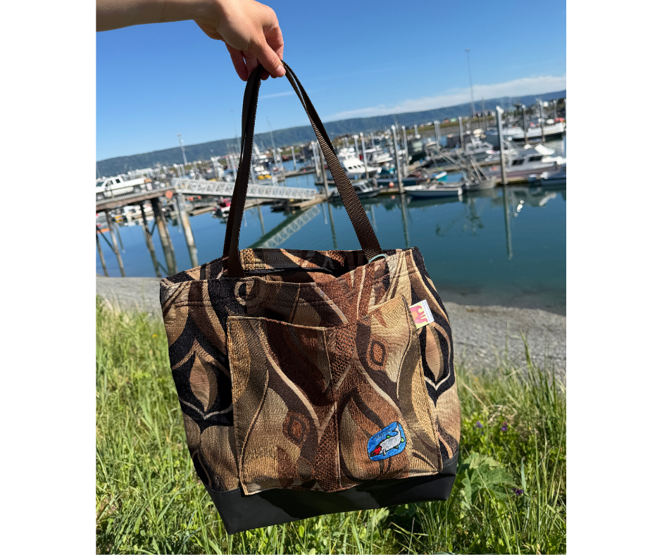 Handmade Travel Bag:  Bronze Leaf with Fish