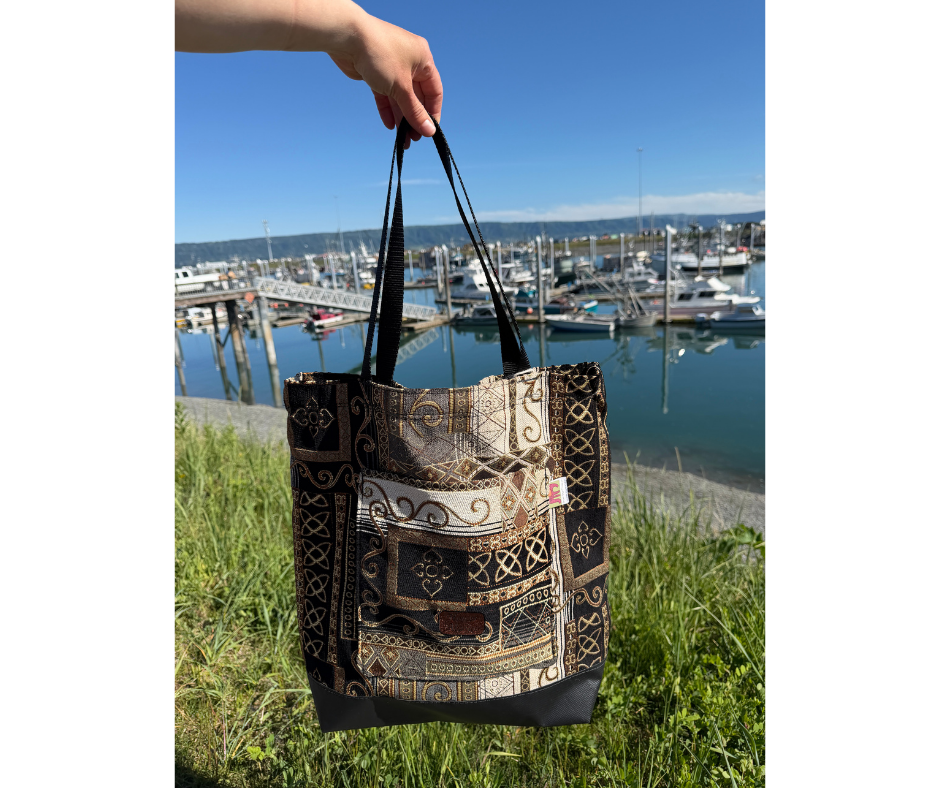 Handmade Travel Bag: Black & Gold Tapestry