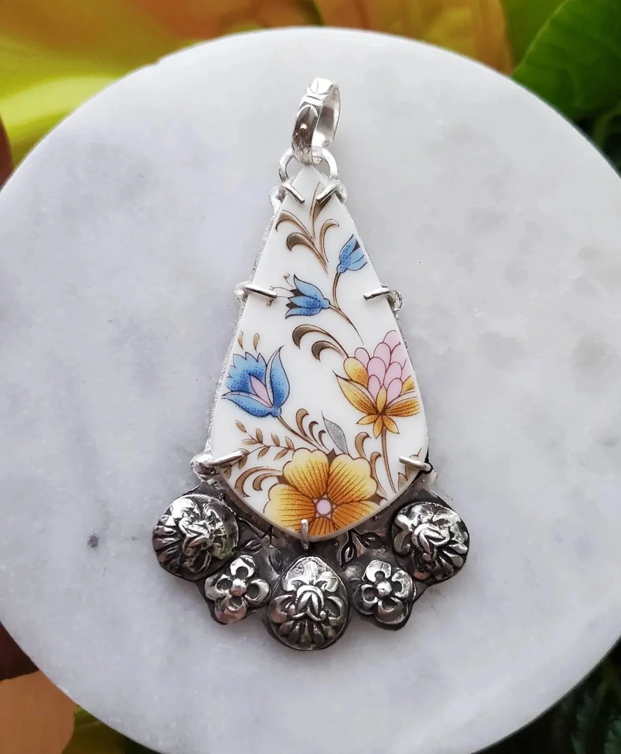 Solidarity with Ukraine upcycled china pendant in silver 4.jpg