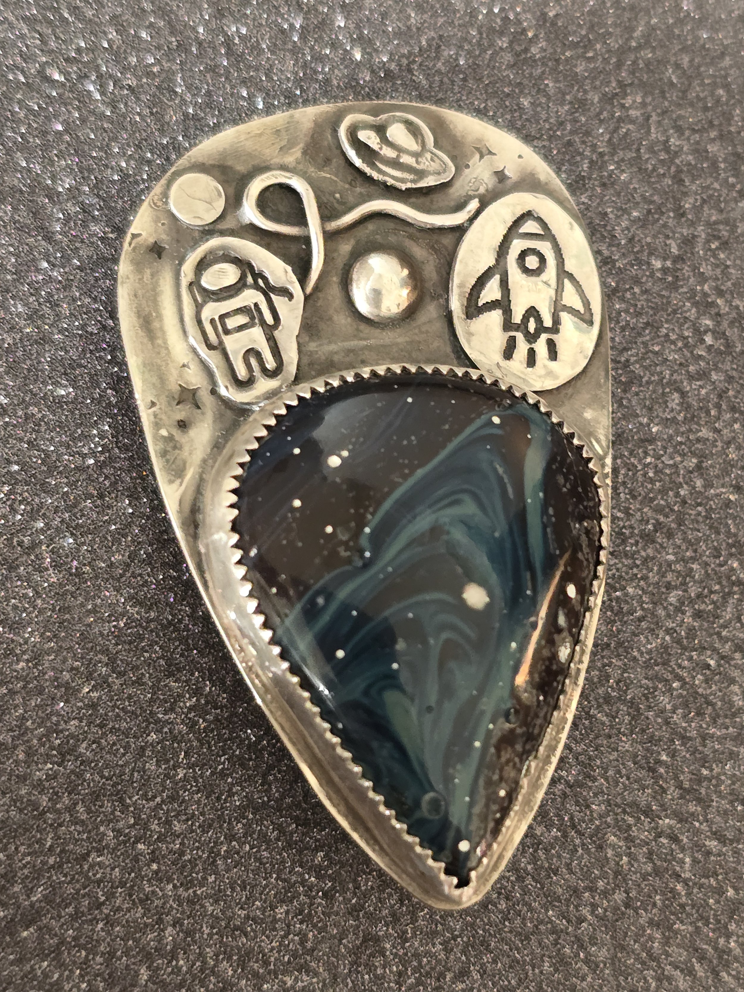 Astronaut in Space Brooch Sterling Silver and Leland Blue