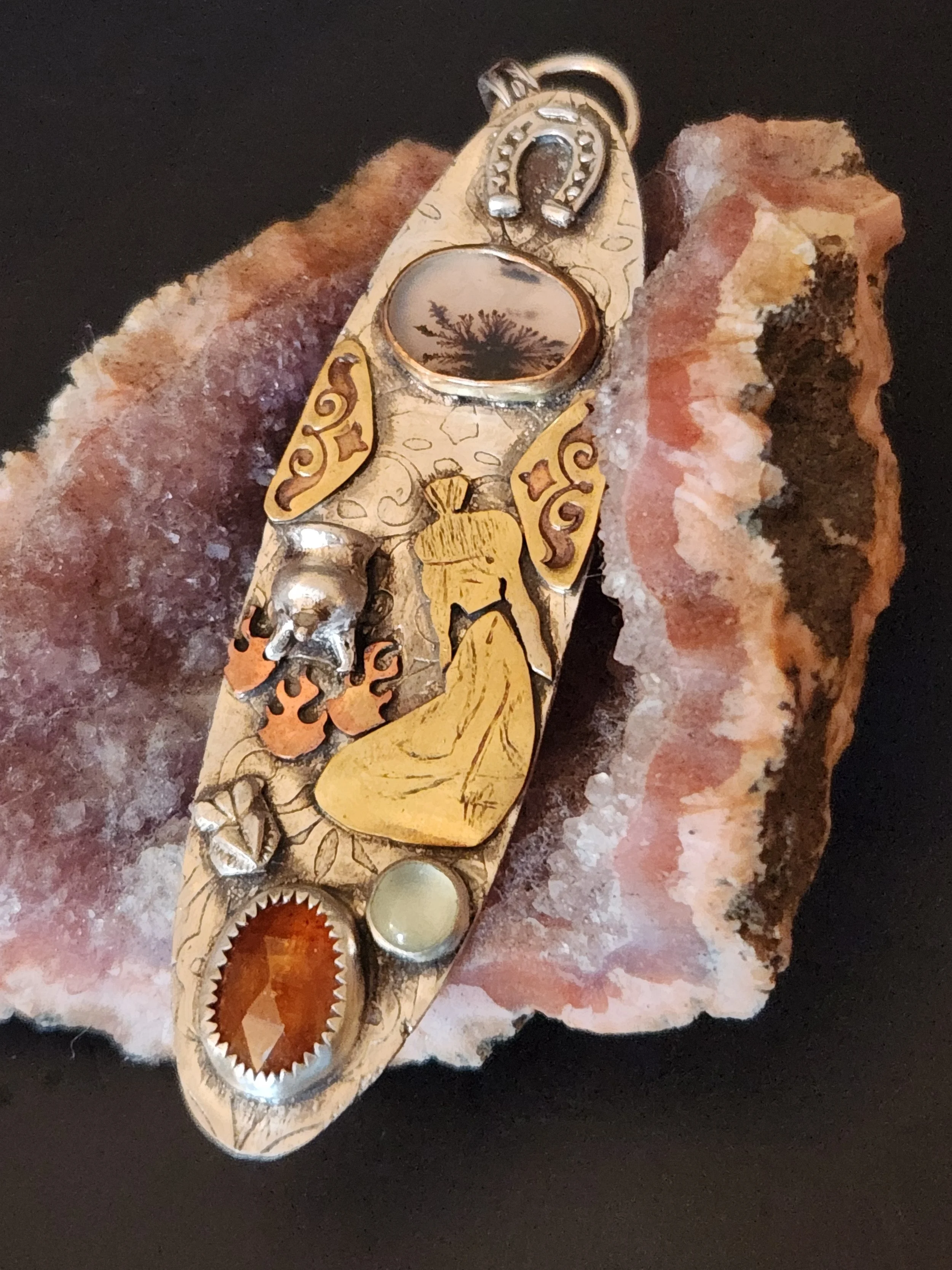 Steppe Totems 6 The Keeper of Fire Silver Brass Artisan Pendant