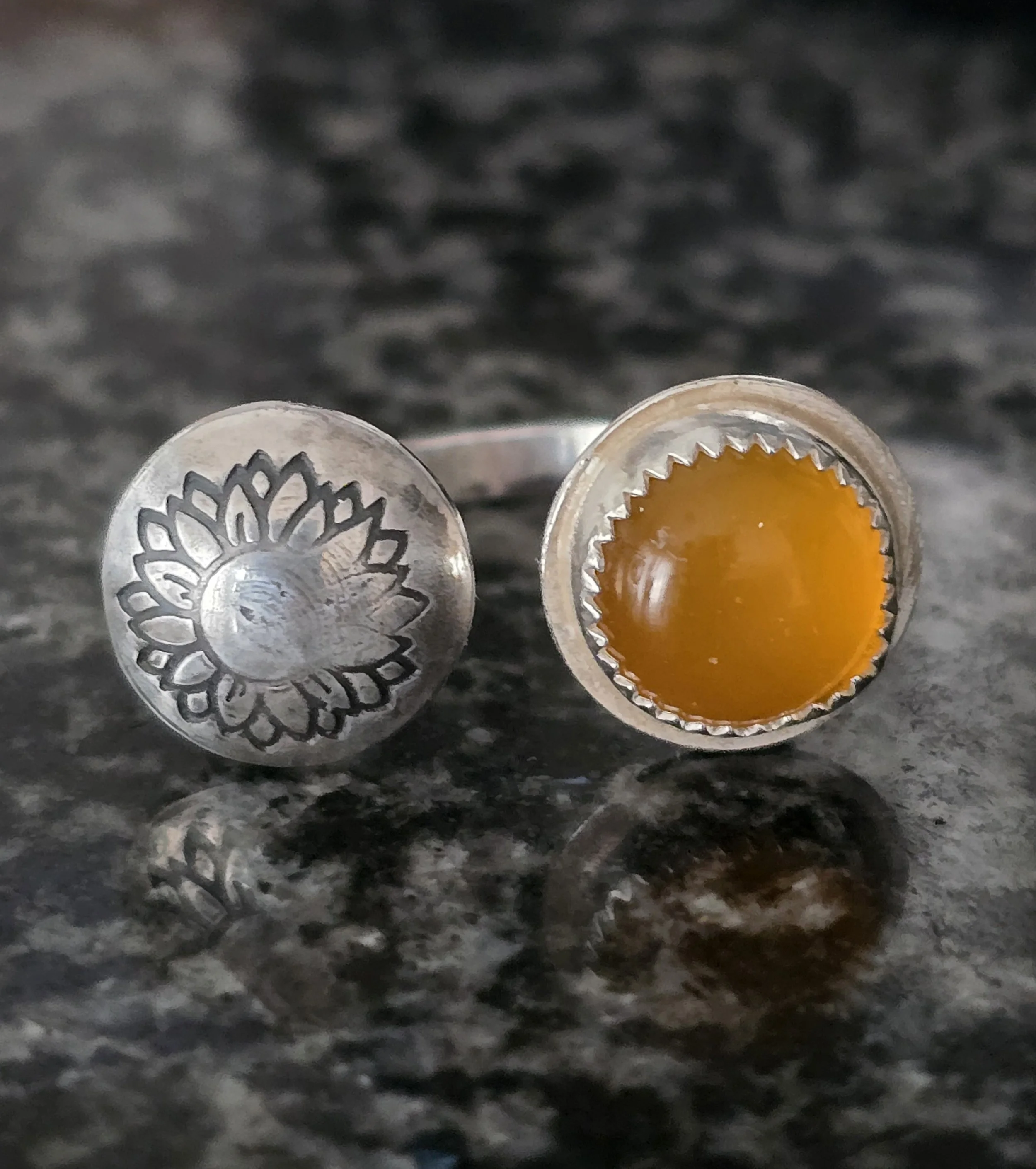 Sunflower double ring with chalcedony 6.jpg