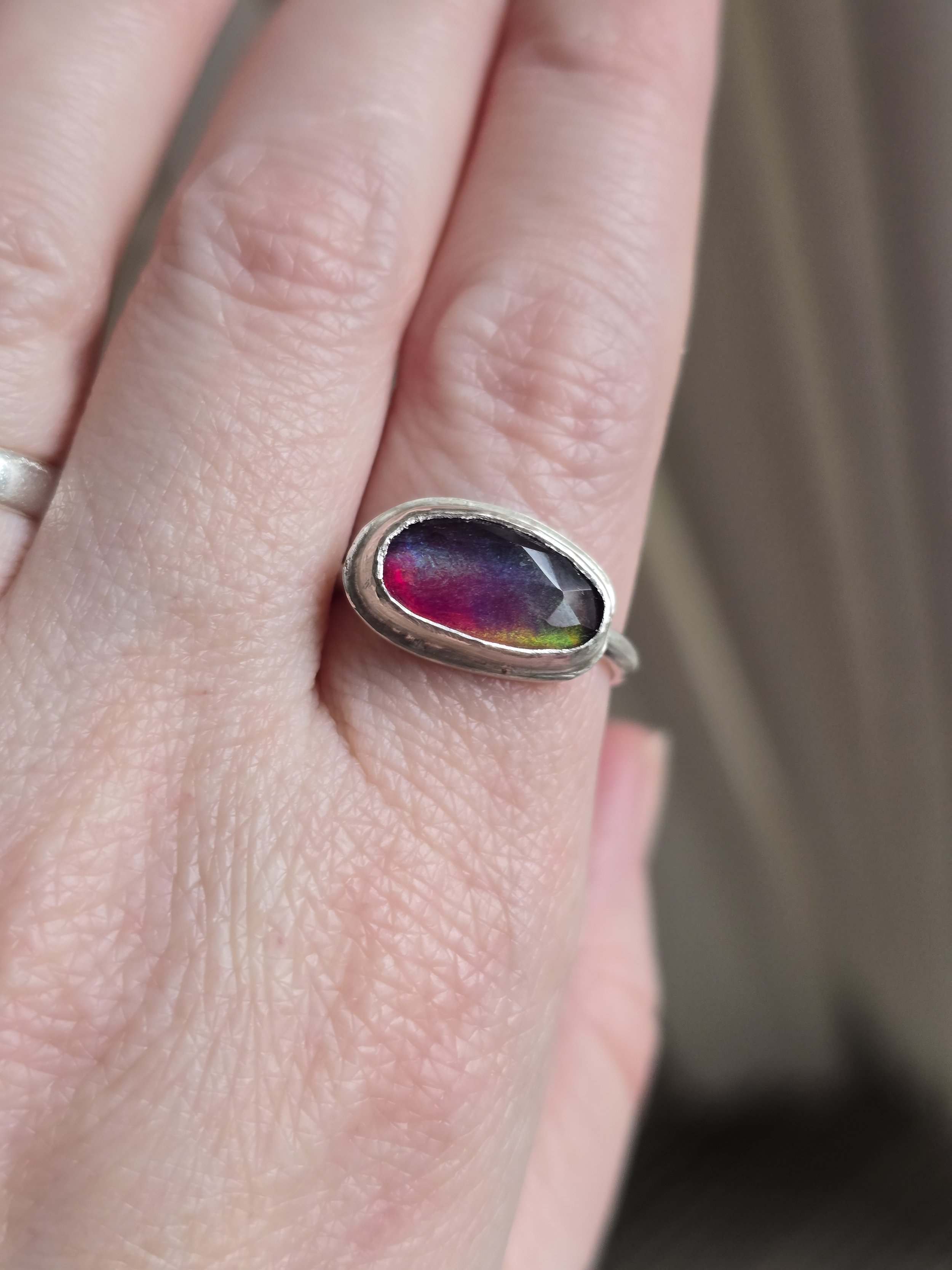 Aurora Opal Silver Ring-Size 7