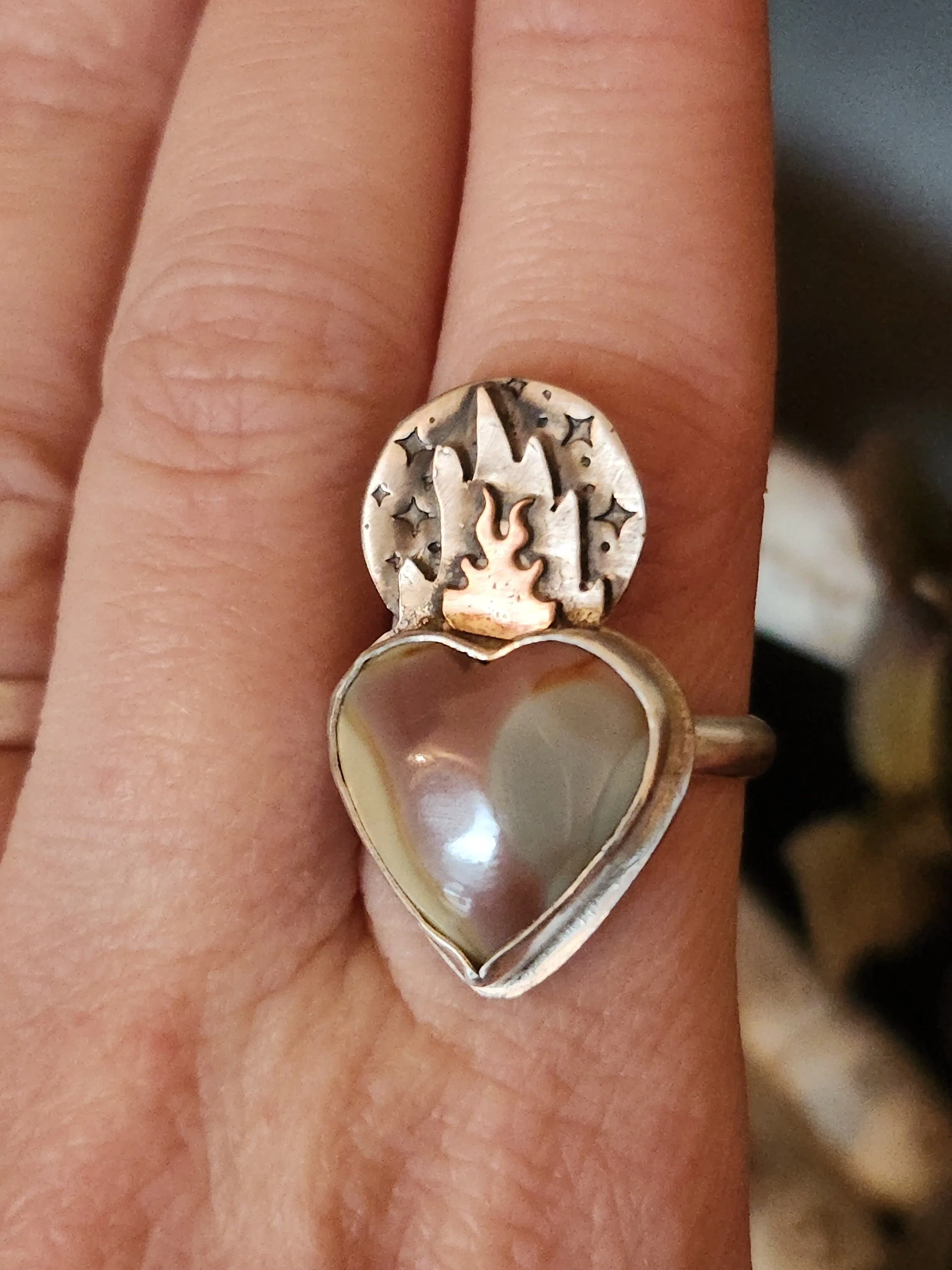 Imperial Jasper Sacred Heart Ring Size 8